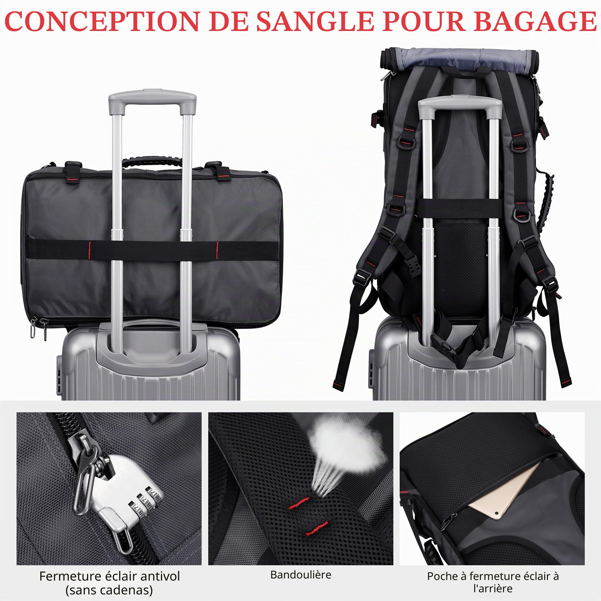 WITZMAN Sac à Dos Voyage Homme Convertible 17 Pouces avec USB