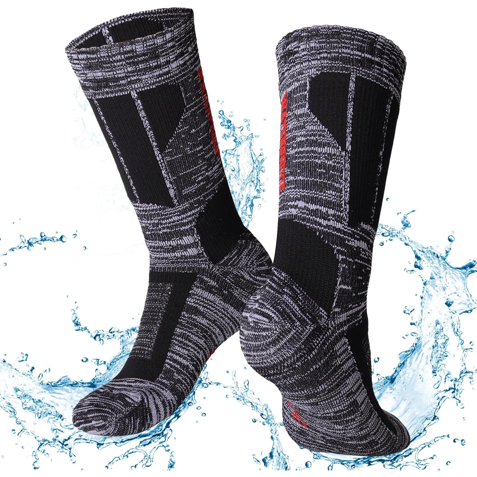 WisfunllyWaterproof Socks, Unisex Waterproof Breathable Socks Outdoor Skiing Hiking Wading Fishing Thermal Knee High Socks for Men Women Crew Socks (Size: L)