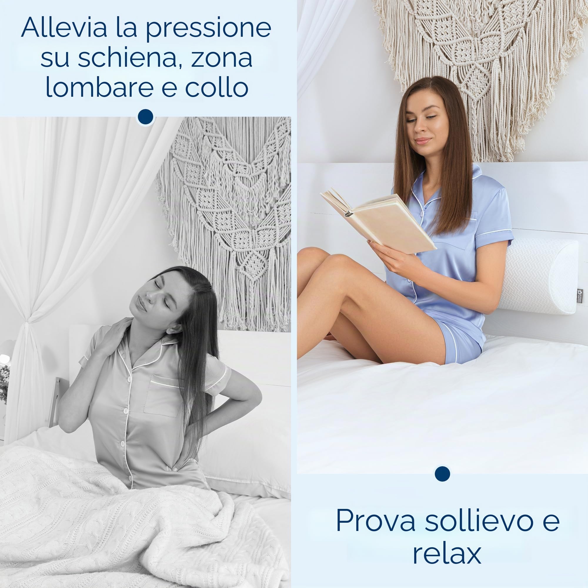 5 STARS UNITED Cuscino Ginocchia – Semi Rotolo in Schiuma Memory Premium, Supporto Caviglia e Gambe, Sollievo Dolori Schiena e Collo | Cuscino Per Gambe E Ginocchia, Sostegno Per Caviglie, Schiena E Collo, Forma Ergonomica Per Letto E Divano