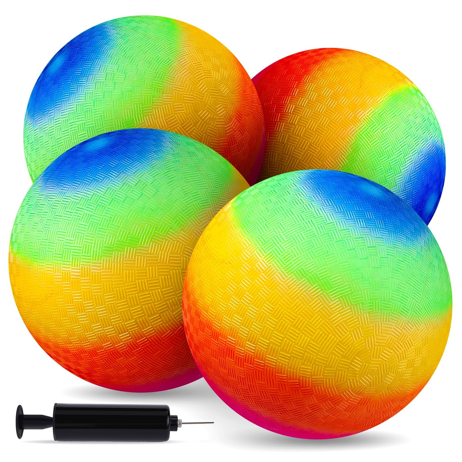 NALACAL Playground Balls with Air Pump, 8.5inch Inflatable Dodge Ball Handball Rubber Kickball No Sting Balls for Kids Ball Games Gym Camps Yoga Exercises Indoor Outdoor Rainbow(4PCS)
