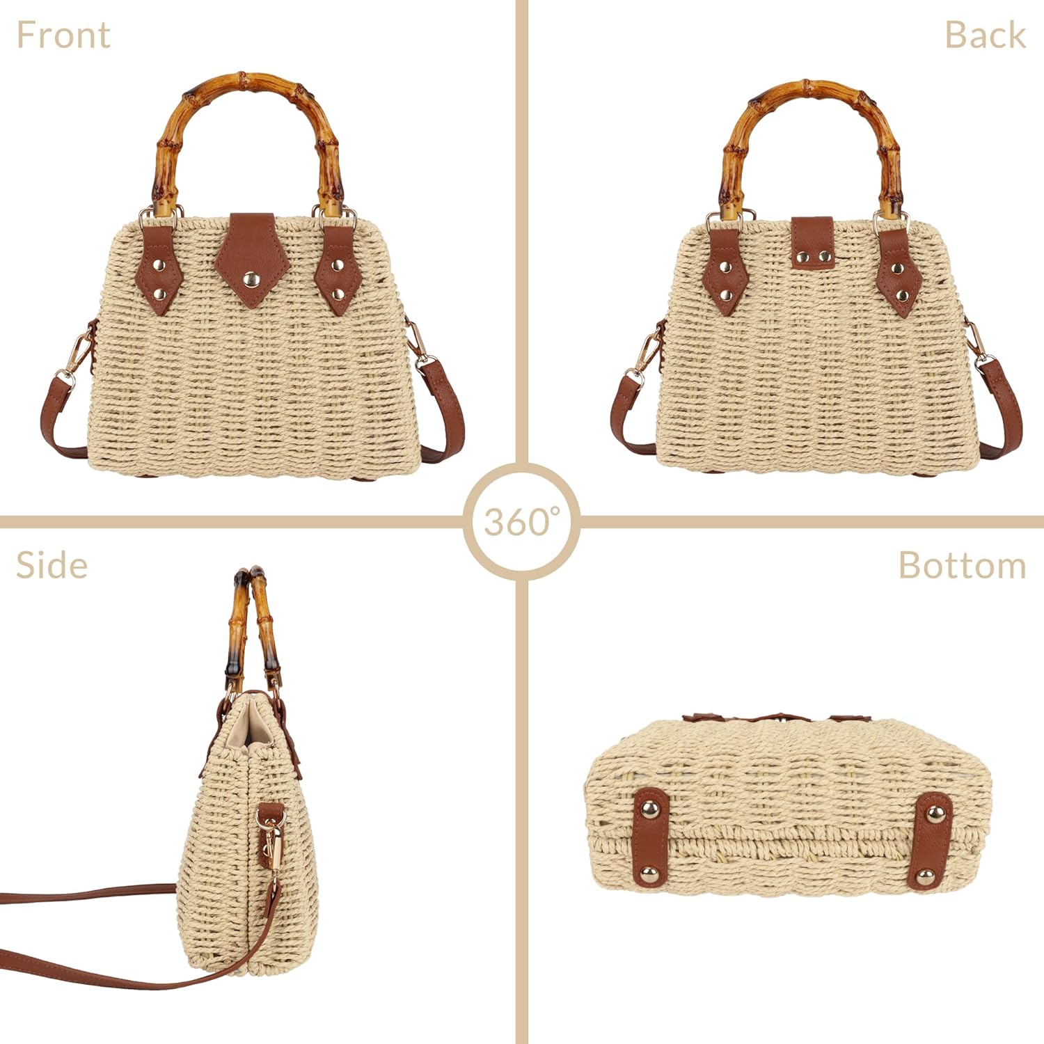 Straw Beach Bag Crossbody Handbag for Women Handmade Woven Shoulder Bag Top Handle Purse for Summer - Image 3