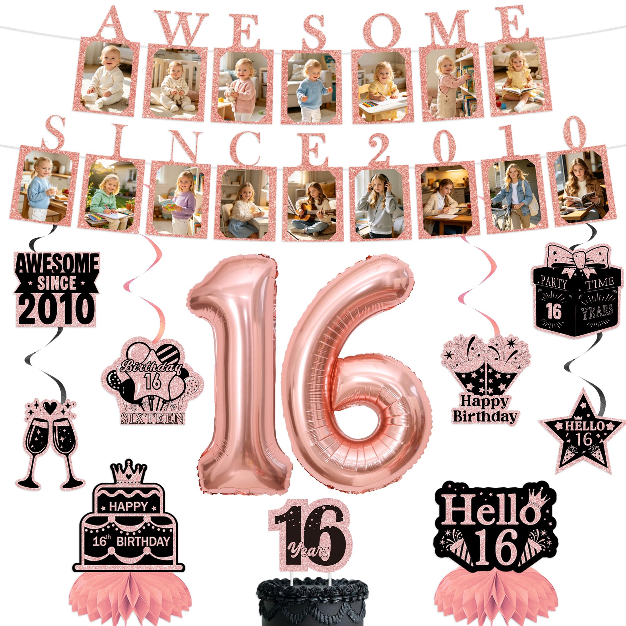 16th Birthday Banner Decorations Girls, Awesome Since 2010 Photo Banner