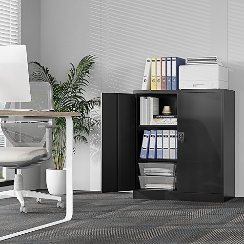 Vista 197 de Gabinete de metal de 72 pulgadas, armario de almacenamiento con bloqueo con 2 puertas y 5 estantes ajustables, gabinete de herramientas de acero