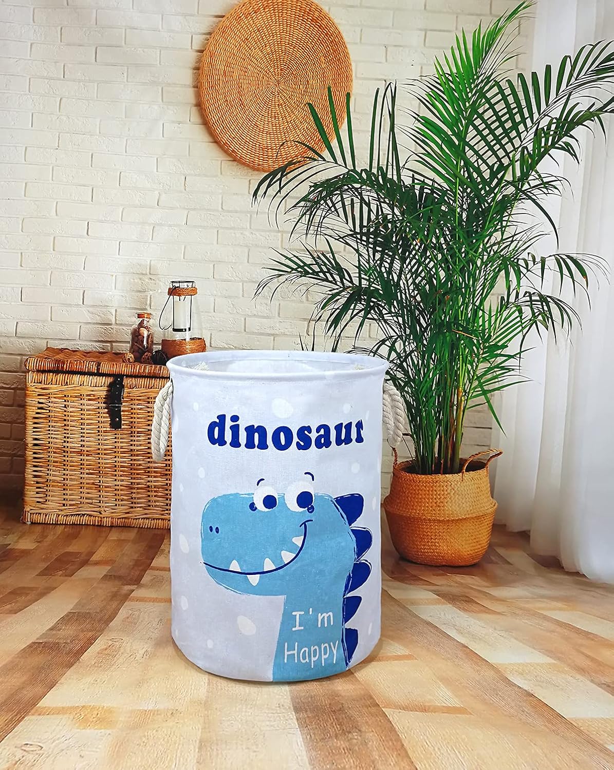 VAIVUSTO Round Laundry Basket, Waterproof Canvas Large Clothes Basket Laundry Hamper with Rope Handles,Cute Cartoon Kids Nursery Hamper for Kids Room,Toy Storage(dinosaur) : Baby