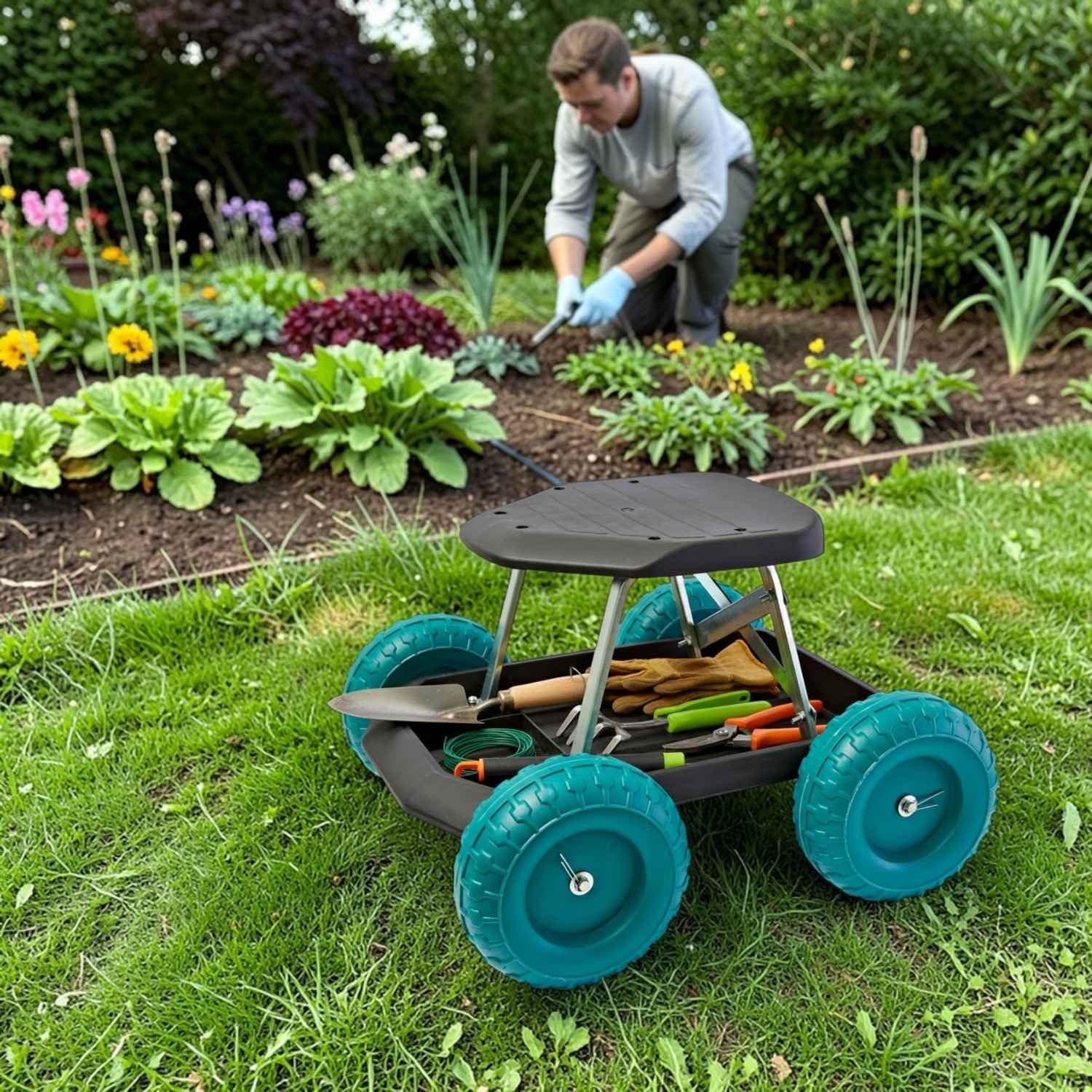3 Pagen® Tabouret de Jardin à roulettes – Siège Roulant pour Le Jardinage – Idéal pour Le Travail au Niveau du Sol – Travail Confortable pour Le Dos – Siège de Travail – Charge maximale : 200 kg