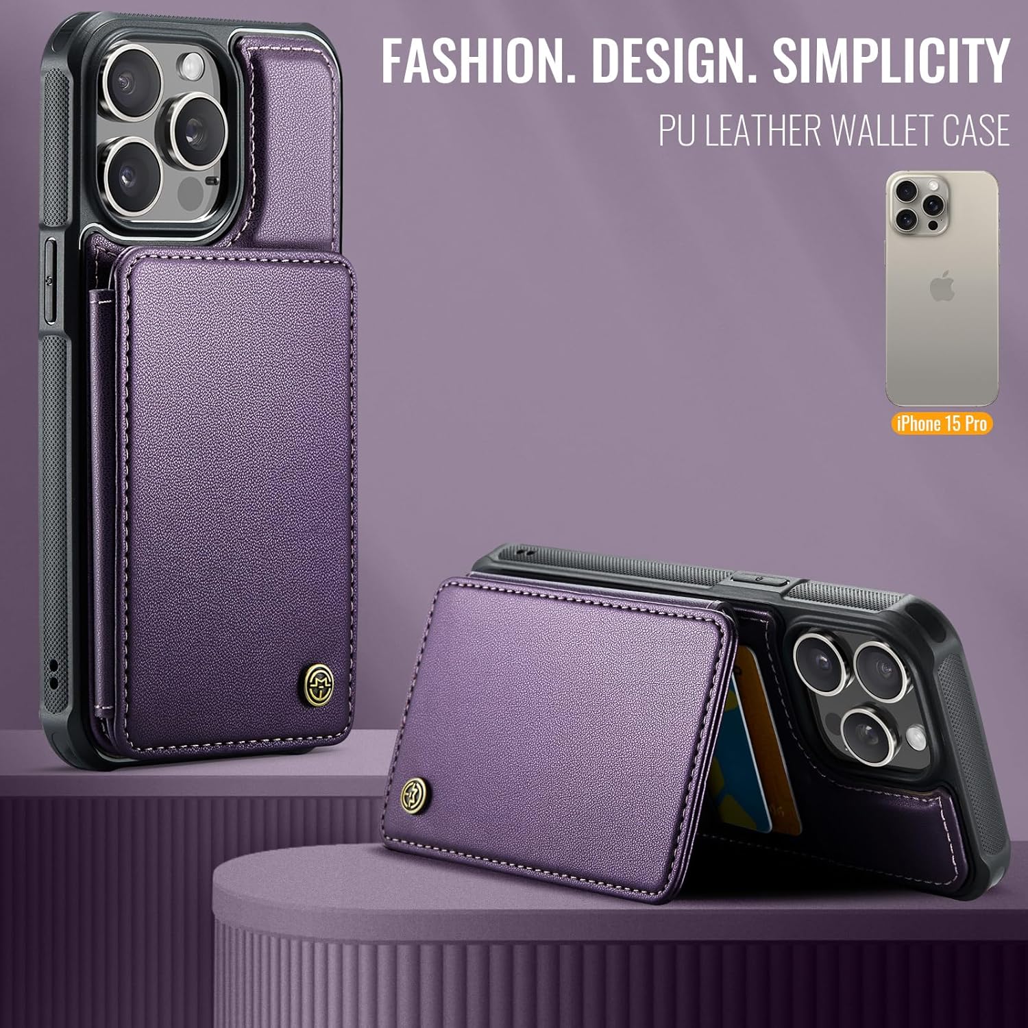 Vinich for iPhone 15 Pro Wallet Case with Card Holder, RFID Blocking Credit Slots Kickstand Shockproof Phone Cover Fit for iPhone 15 Pro 6.1" Purple - Image 8