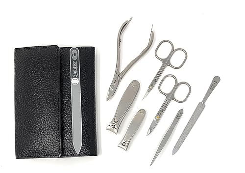 Miniatura 4 de Solingen TopInox - Juego de 7 piezas de manicura de acero inoxidable quirúrgico alemán para hombres alemanes, kit de aseo XL en estuche de cuero de