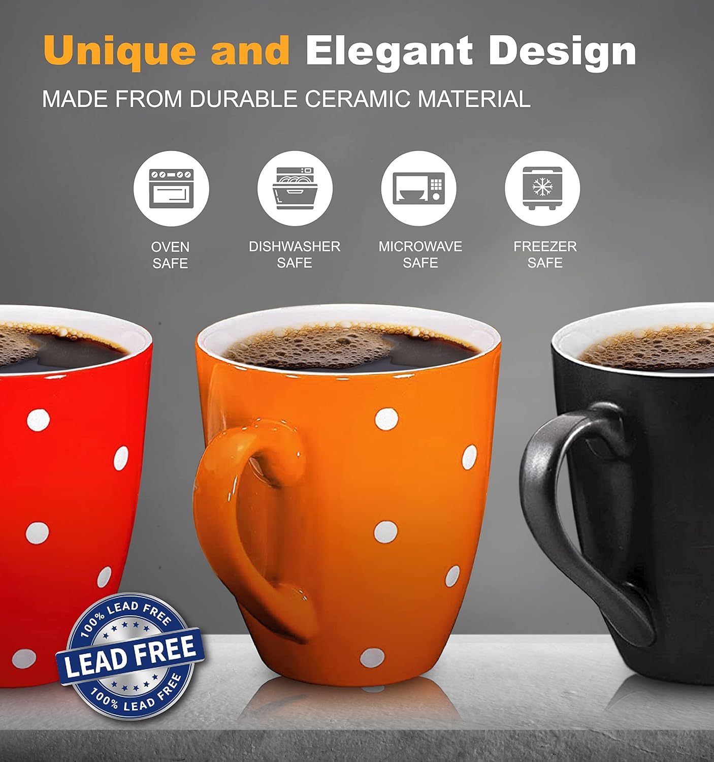 Lіmіtеd Dіѕсоunt Bruntmor Set of Colorful Coffee Mugs 6 large 16 oz. ceramic coffee mugs in a set. Restaurant Lightweight Coffee Mugs in Assorted Colors with Polka Dots for Cappuccinos, Coffee, Tea, Cereal, and Cocoa