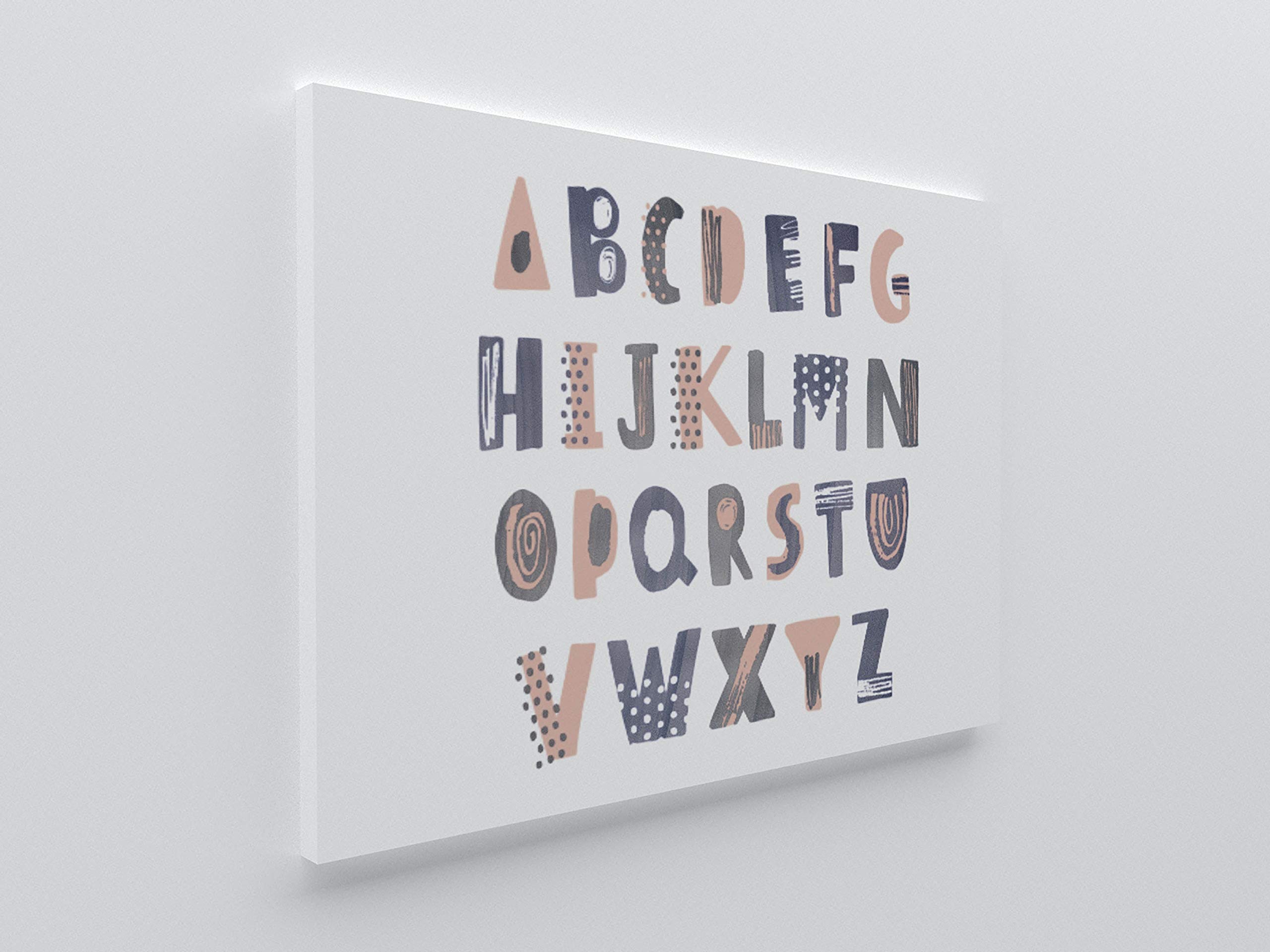 Panorama Tableau pour Chambre de bébé ou d’Enfant Alphabet 100x70cm - Impression sur Toile avec Châssis en Bois - Décoration Murale Chambre Enfant