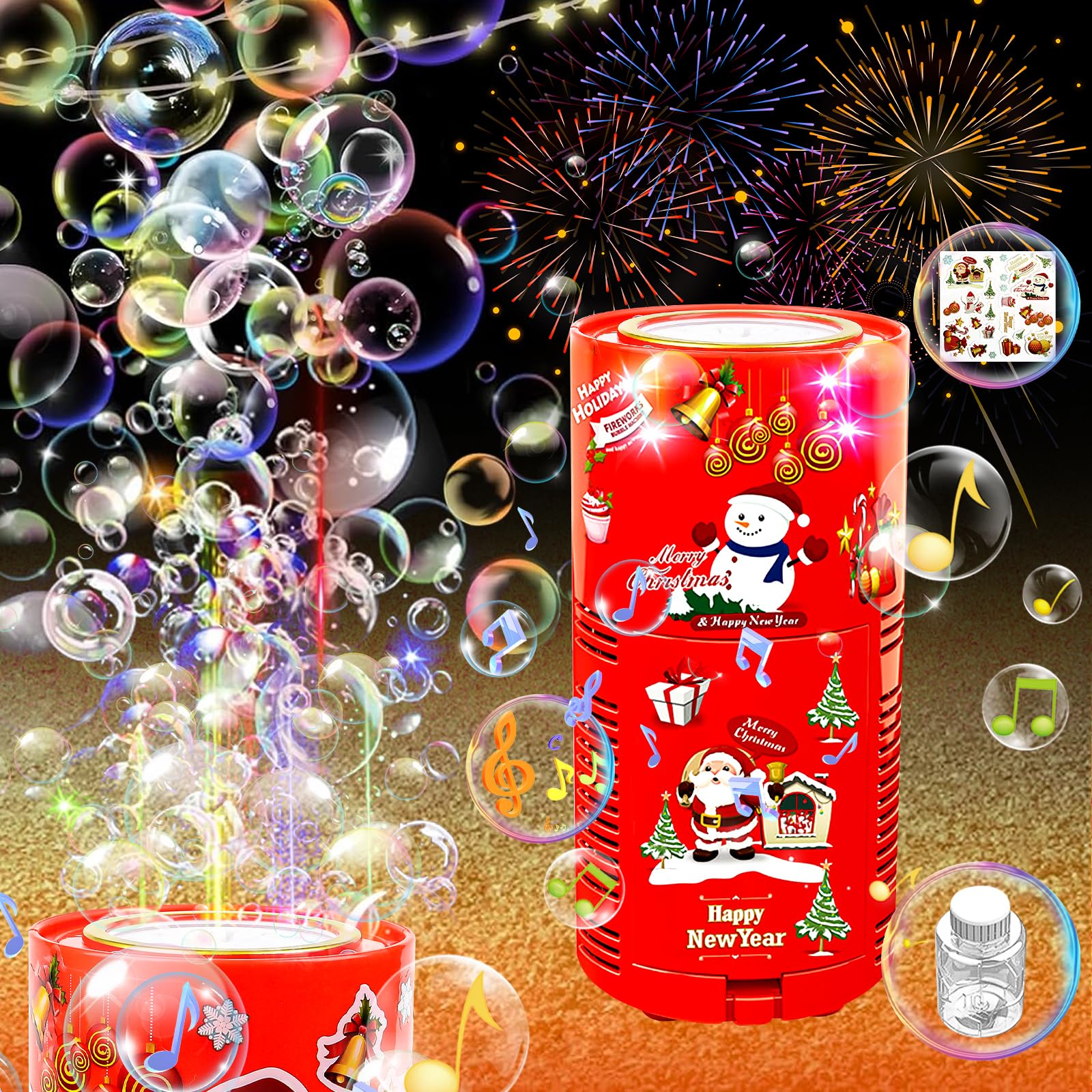 Fireworks Bubble Machine with Lights and Music, Automatic Fireworks Soap Bubbles Manufacturer for Children, Ceremony, Christmas, Party