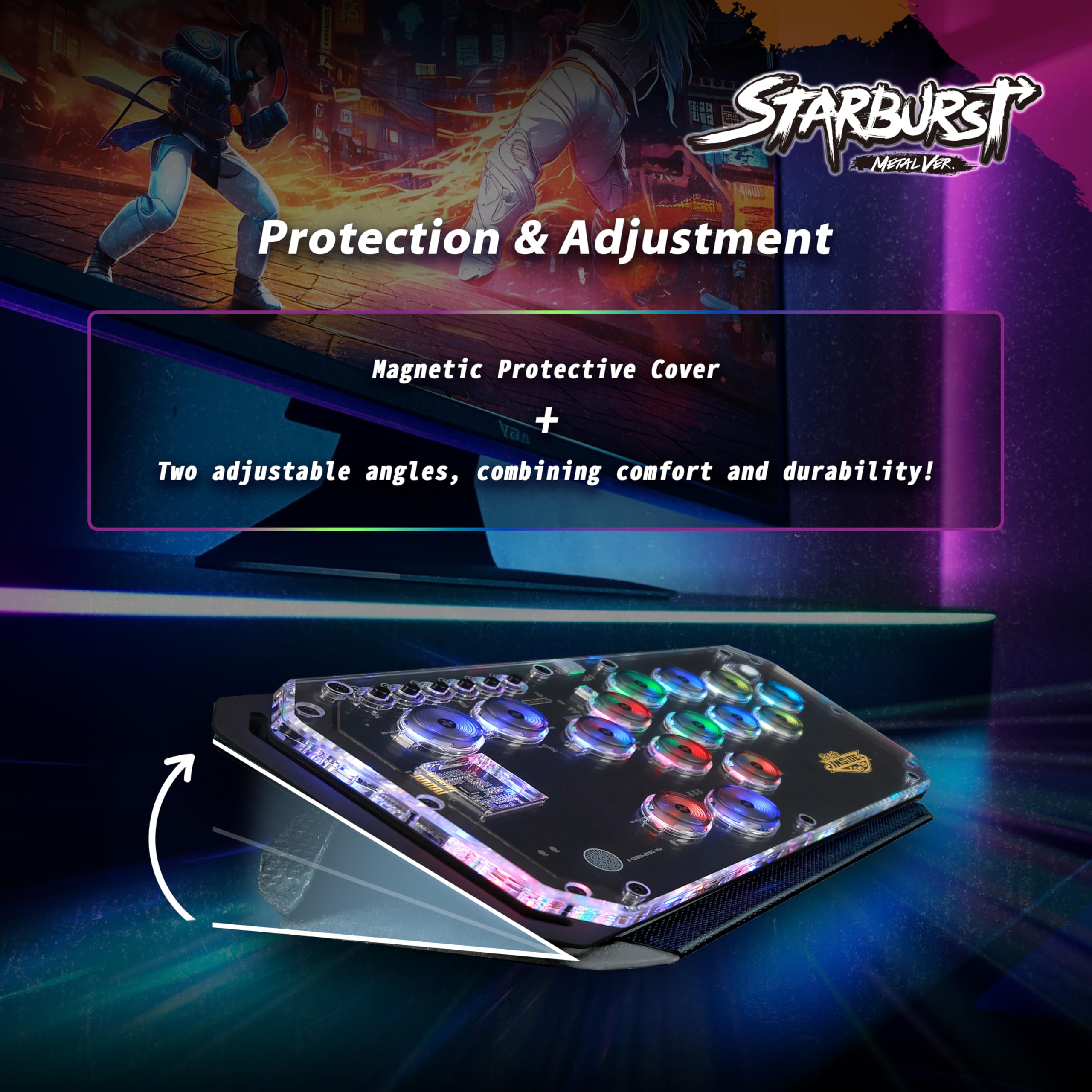 Brook Fighter Starburst Metal Ver. All-Button Arcade Controller for PS5, PS4, Xbox Series X|S, NS, NS2 & PC, Metal Side Handles, Hot-Swappable Switches, RGB Lighting, Officially Licensed (Noir)