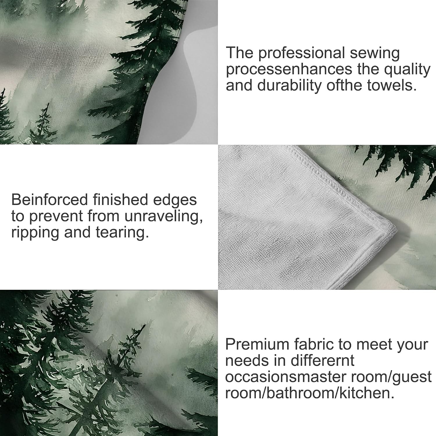Misty Forest Hand Towels for Kitchen Bathroom 2 Pack Watercolor Spruce Bath Towels 14.4"x28.3" Soft Absorbent Kitchen Towel for Home Kitchen Bathroom Decor