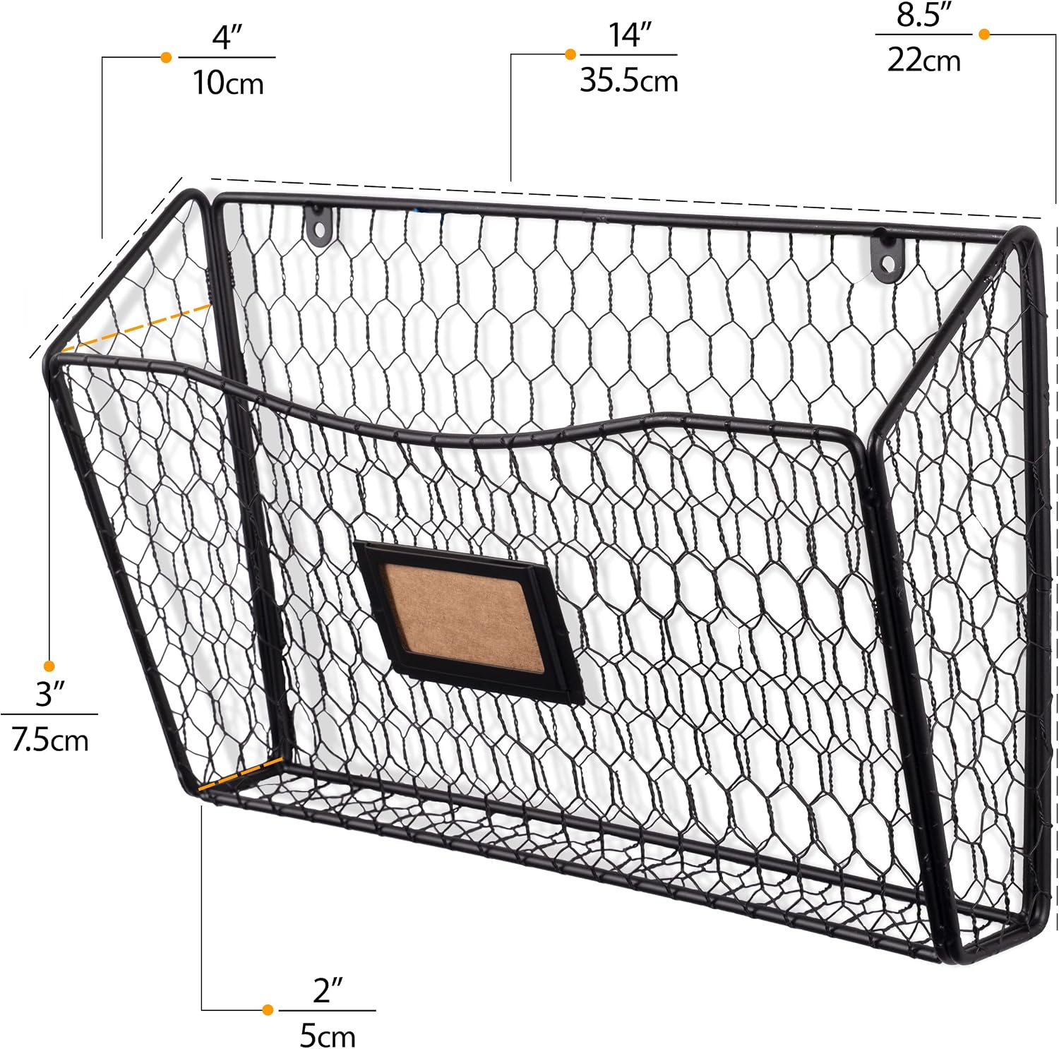 Wall35 Felic Hanging File Organizer, Folder and Mail Holder for Wall, Metal Chicken Wire Baskets with Tag Slot