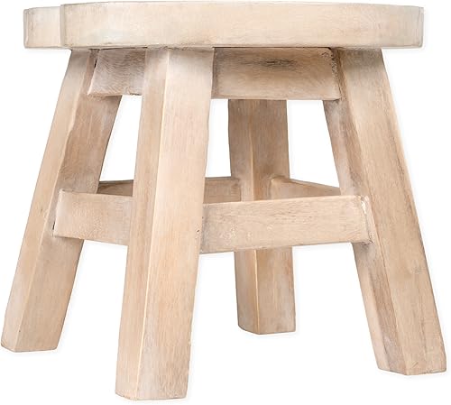 Miniatura 4 de Sea Island Imports - Taburete corto decorativo de madera de acacia tallada a mano con diseño de cangrejo azul