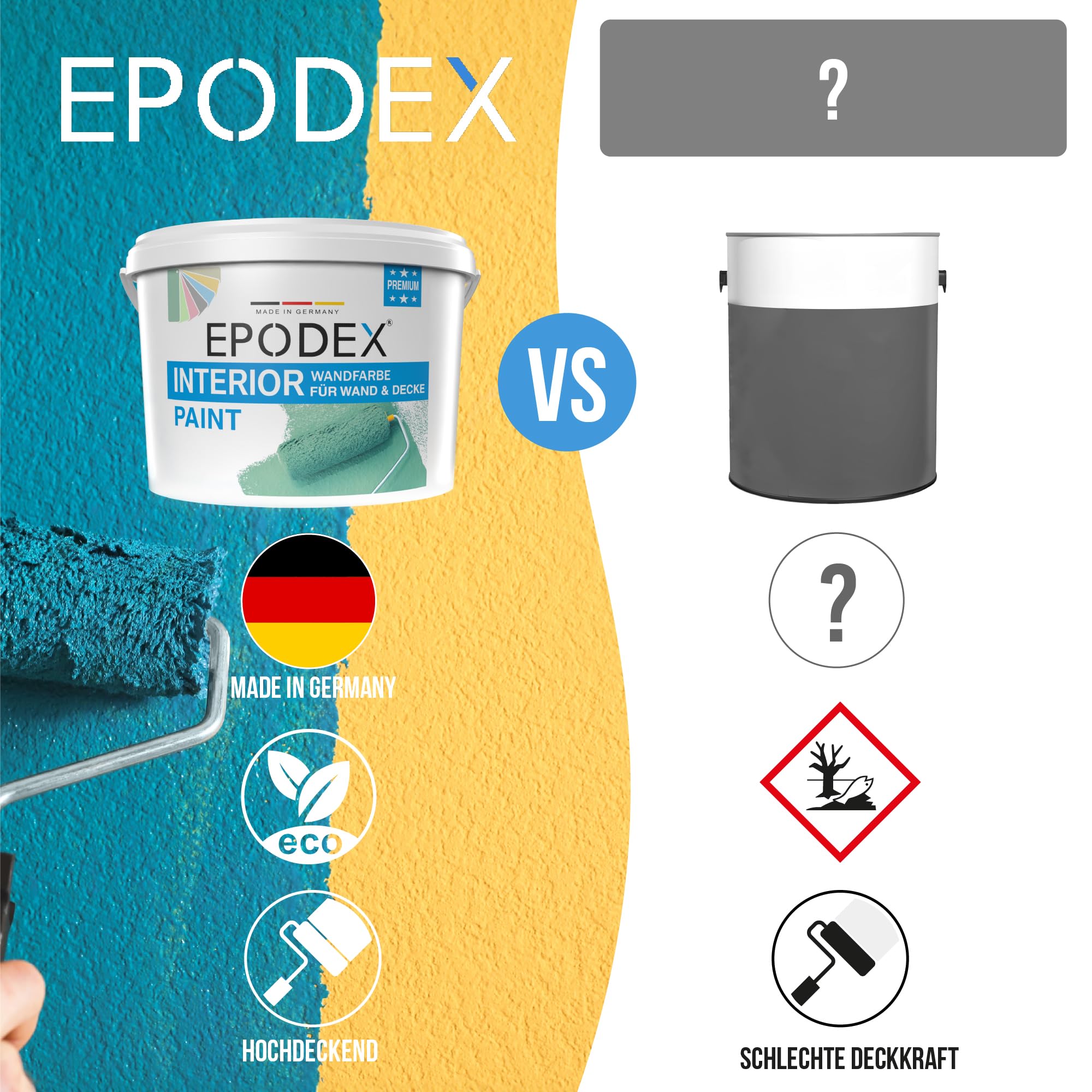 EPODEX Pittura Murale Premium Pittura per Pareti con Formula Protettiva, Alta Coprenza, Lavabile, Senza Schizzi e Inodore, Finitura Satinata, 3kg (25 m² per mano) - Grigio antracite