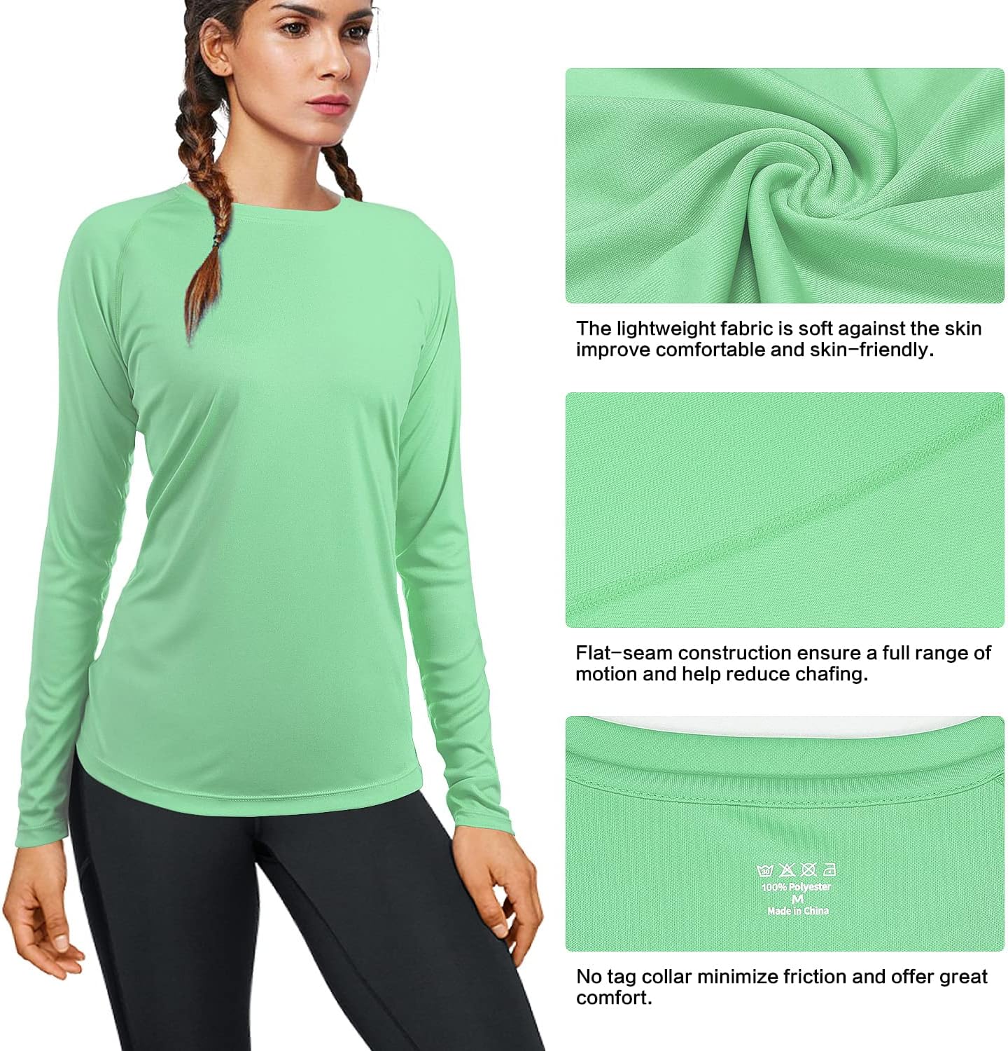 isnowood Women's Sun Protection Long Sleeve Shirts, UPF 50+ UV Rash Guard Swim Shirt, Workout Hiking Running Athletic Tops - Image 5