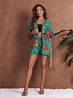 Vista 8 de MakeMeChic conjunto de 2 piezas para mujer estilo boho, blusa kimono tropical con frente abierto y pantalones cortos