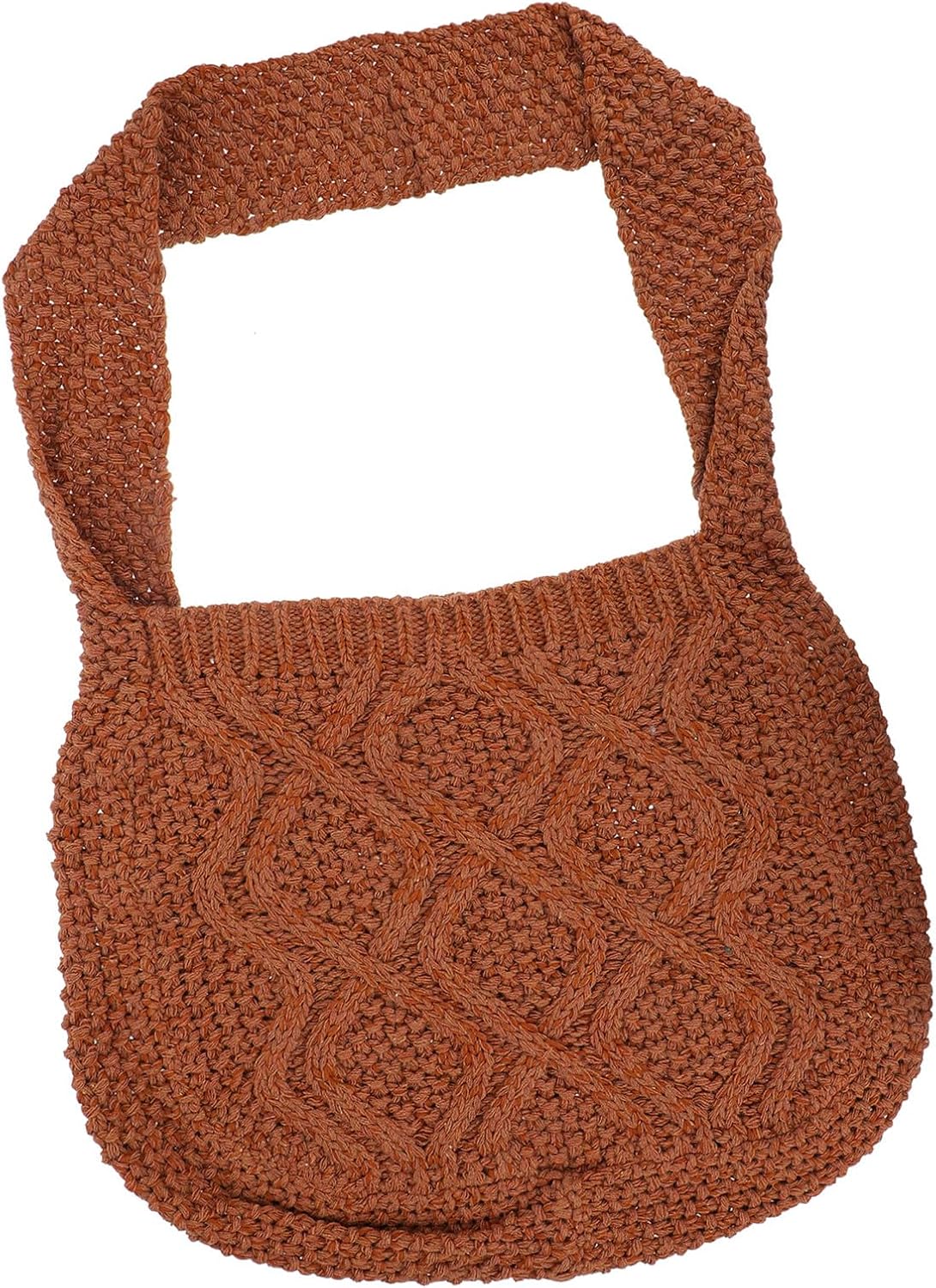 Angoily Woven Crochet Crossbody Bag Retro Twist Stitch Shoulder Messenger Bag for Women Brown Vintage Style Travel Storage Pouch