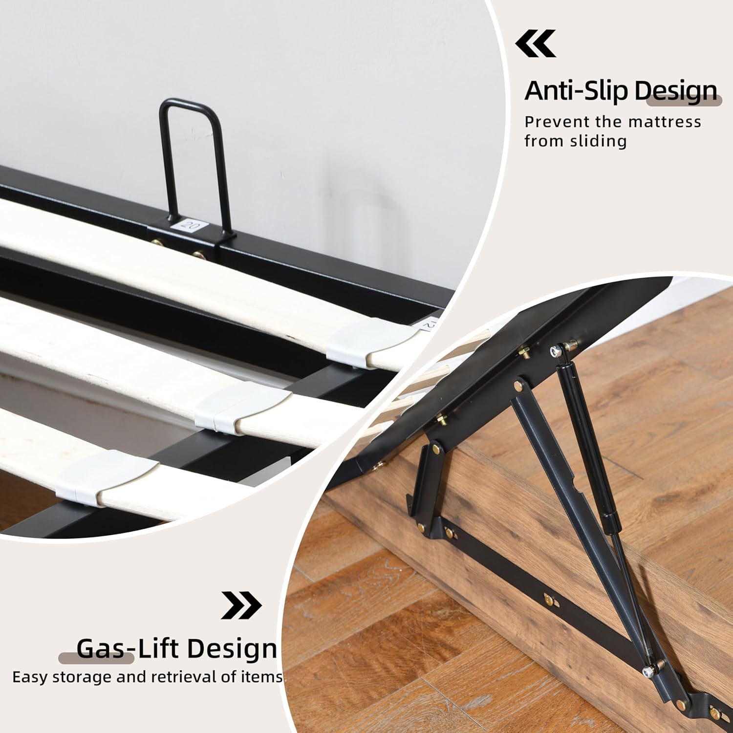 King Size Lift Up Storage Platform Bed Frame, Wood Bed Frame with Metal & Slats Support, Wooden Bed Frame Without Headboard, No Box Spring Needed, Easy Assembly,Taupe