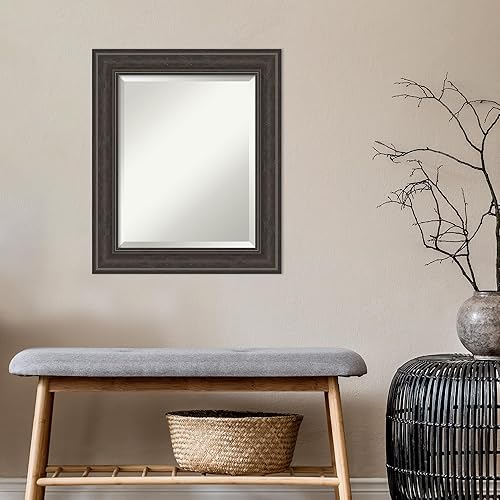 Miniatura 4 de Amanti Art Espejo de baño marrón para sobre lavabo, espejo rectangular de 25x21 para tocador de naufragio gris lavado, marco tradicional pequeño, se