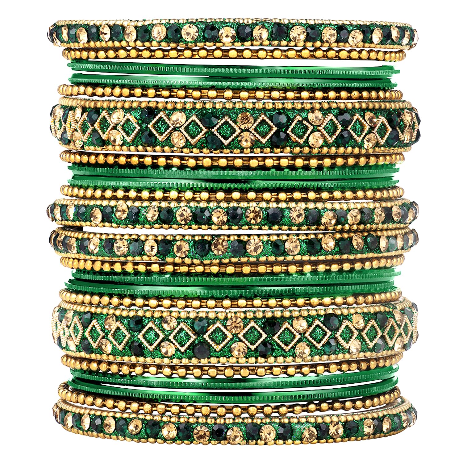 Gold Plated Metal Chura Chuda Bangle Set for Women Girls Wedding Bridal Indian Traditional Ethnic Jewellery (Size - 2.6)-image-12