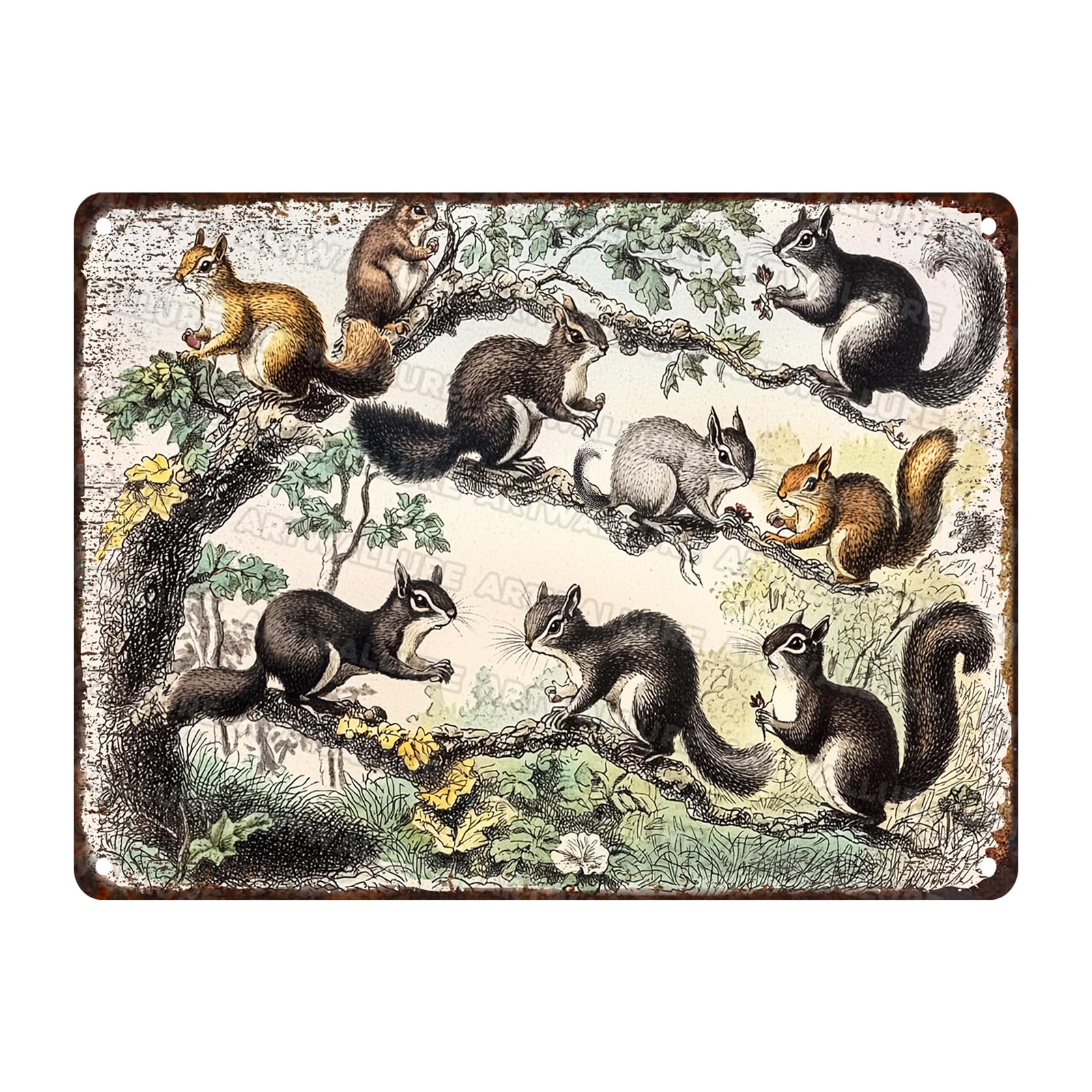 Anceky Tin Sign Animal Squirre Metal Signs Funny Wall Decor for Farmhouse Home Cafe Kitchen Garage Bar 12×16 Inch