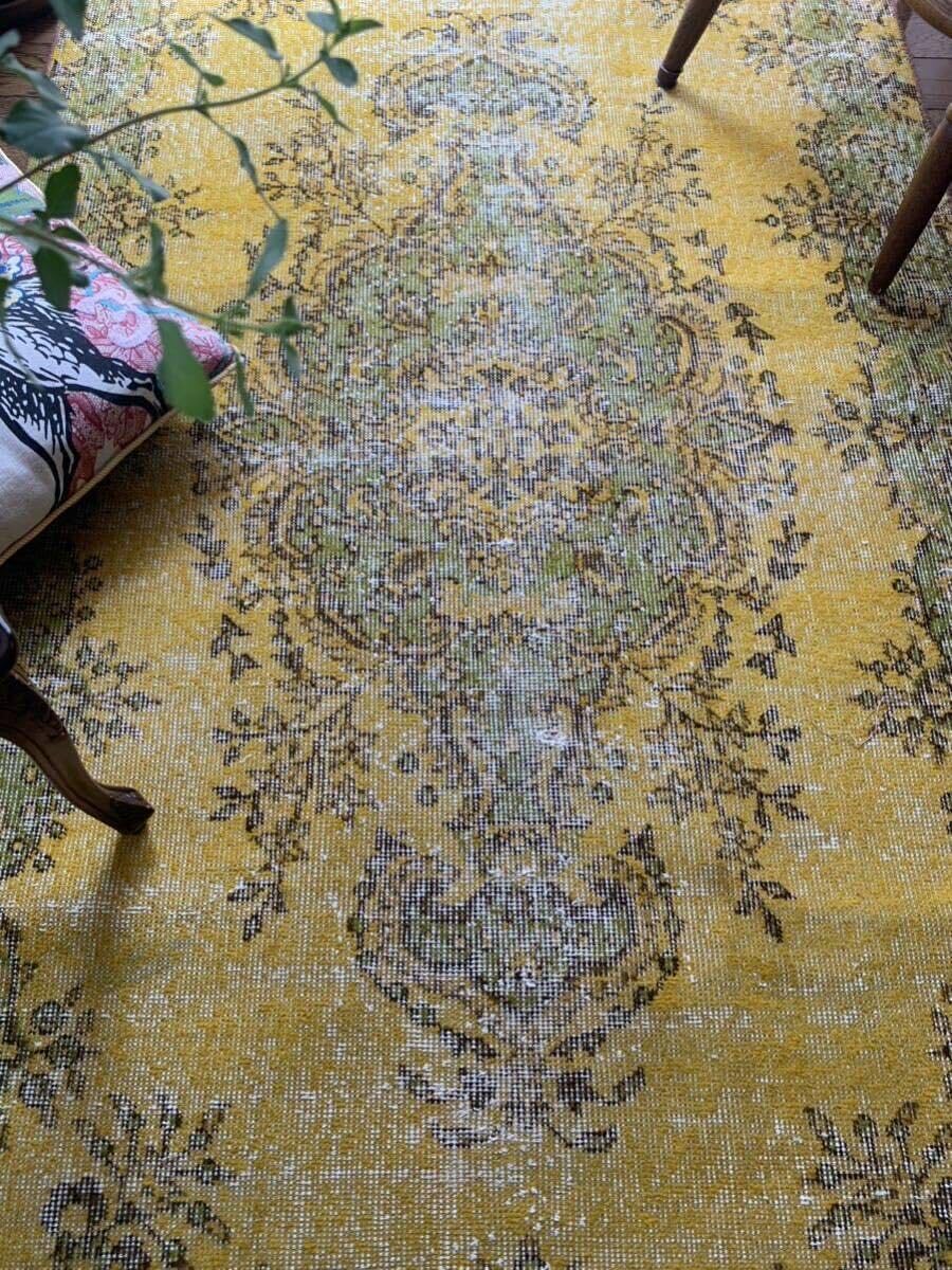 Amazon.co.jp: トルコヴィンテージラグ マスタードイエロー オーバー