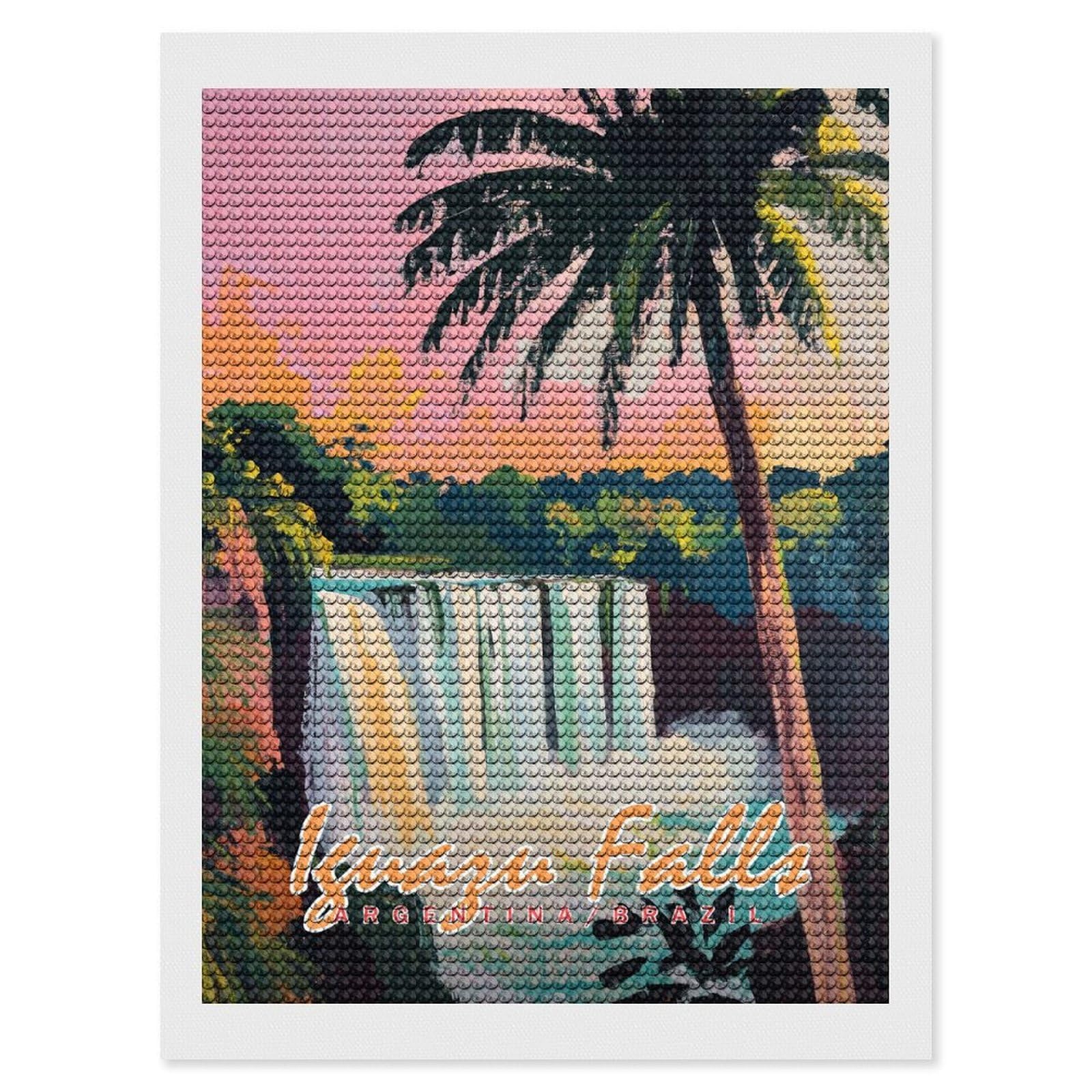 Junmoney Iguazu Falls Painting Round Drill Diamond Painting 12"x16", Handmade Wall Decor, Modern Decor, Aesthetic Room Decor, Easy Craft Set