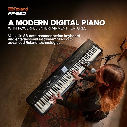 Miniatura 3 de Roland FP-E50 Piano digital y banco de teclado acolchado ajustable RockJam KB100, estilo X, color negro