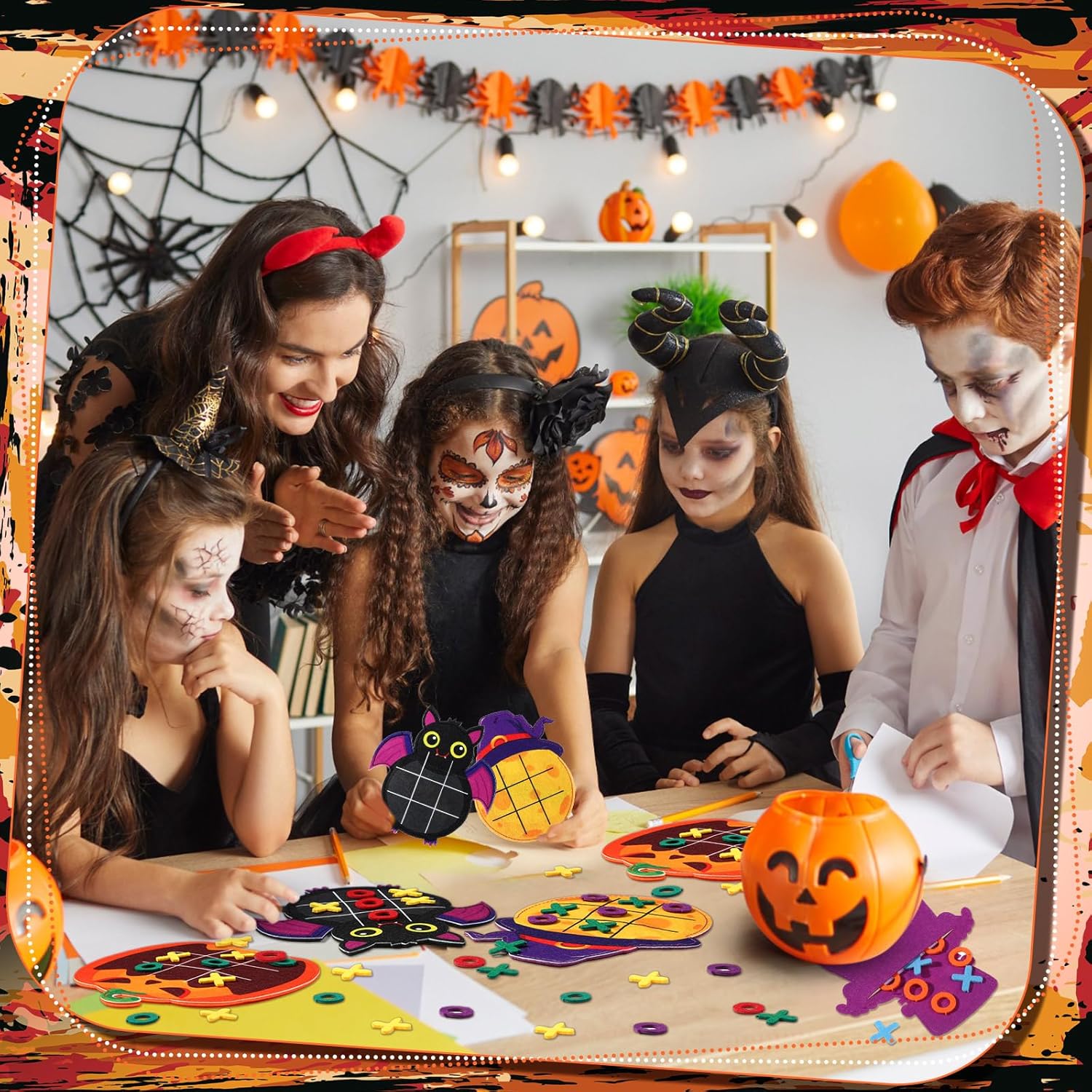 24 Pack Halloween Party Favors Tic Tac Toe Strategic Board Game Felt Halloween Mini Board Game Pumpkin Bat Ghost Goodies Bags Stuffers for Birthday Gifts Classroom Prize Supplies