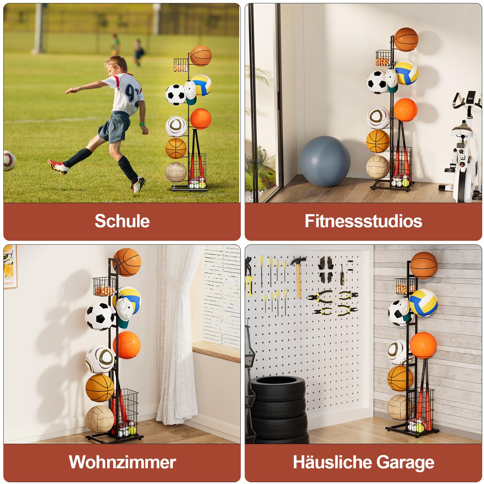 uyoyous Metall Ballständer Ball Aufbewahrung regal Mehrschichtig Basketballständer Kinder-Basketball Halter Fußballständer Innenbereich Ballregal Organizer Für Sportgeräte
