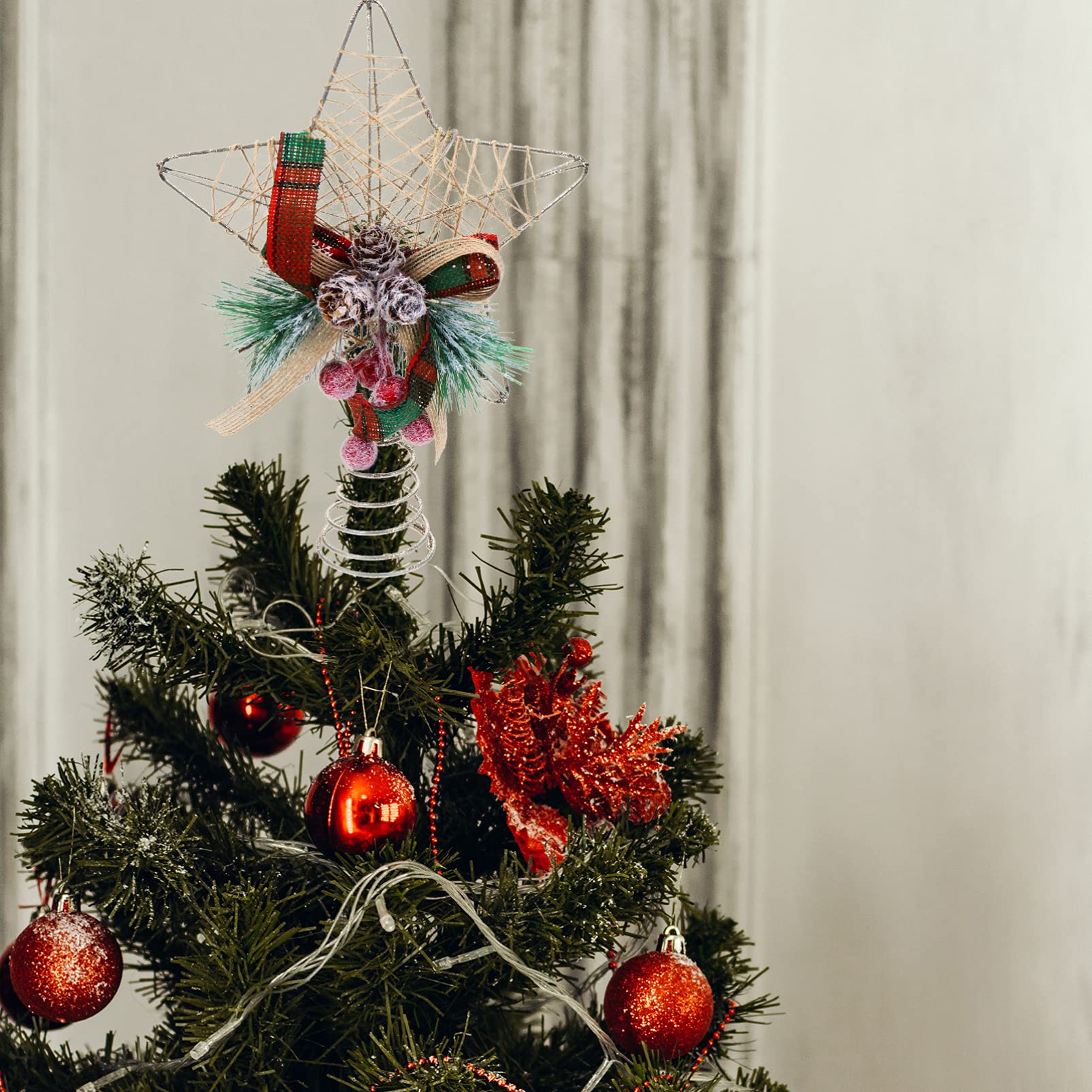 5 Piezas Estrella Superior del Árbol De Navidad Topper De Árbol con Luces Oro Luces De Tira Llevadas Topper De Árbol De Navidad Rojo Hada Decoración Adviento Felpa País Planchar ABOOFAN