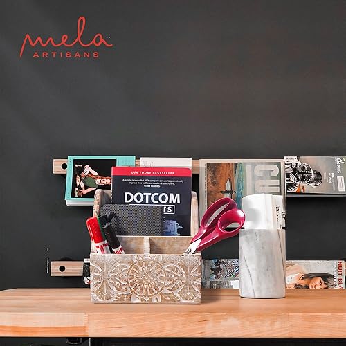 Miniatura 6 de Mela Artisans Soporte de letras de madera natural para escritorio con tacto rústico, organizador de escritorio de madera anhelada a mano,