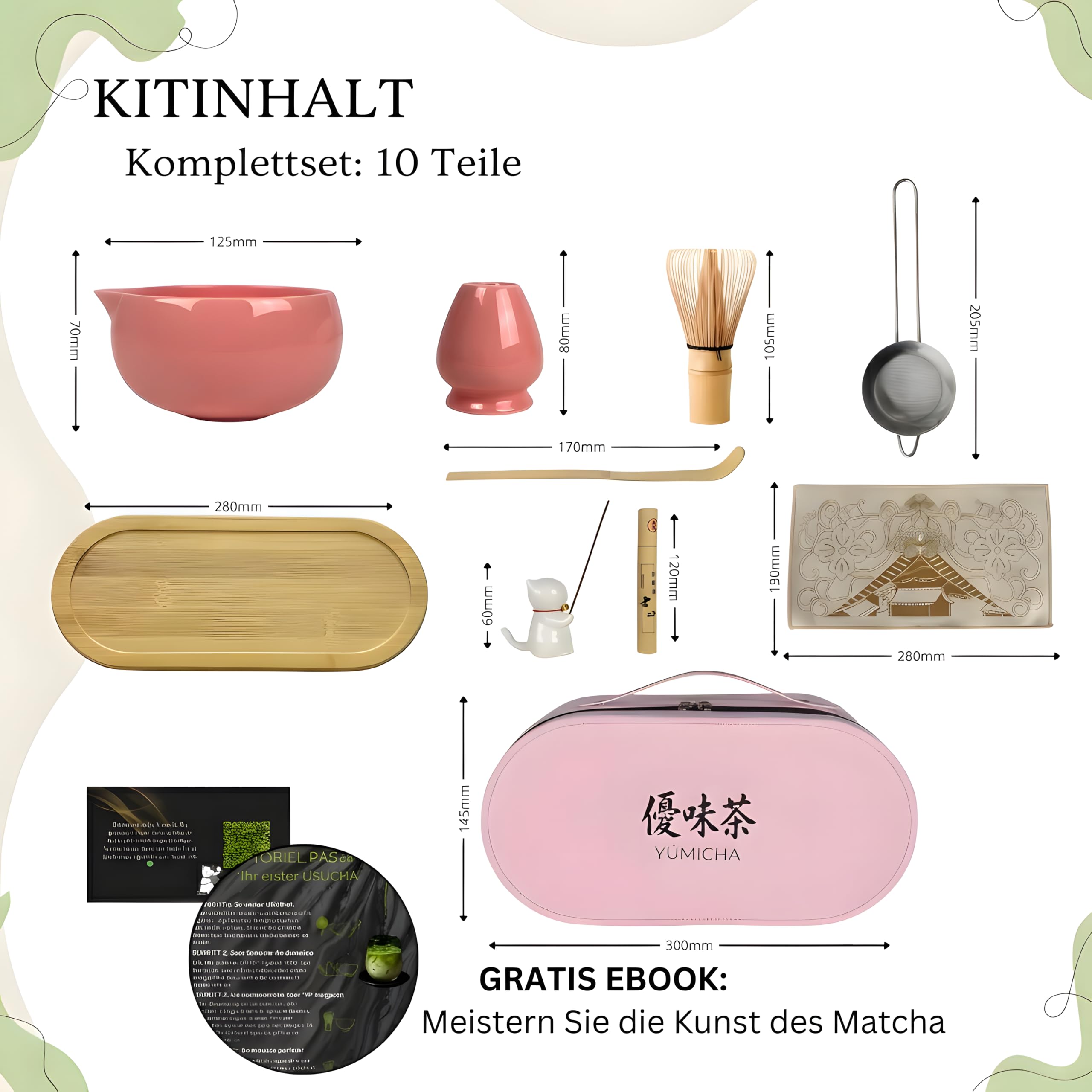 Matcha Set mit Bambusbesen, Keramikschale & Sieb – Matcha Tee Starter Set inkl. Löffel, ideal als Geschenk – Premium Matcha Kit – Rosa