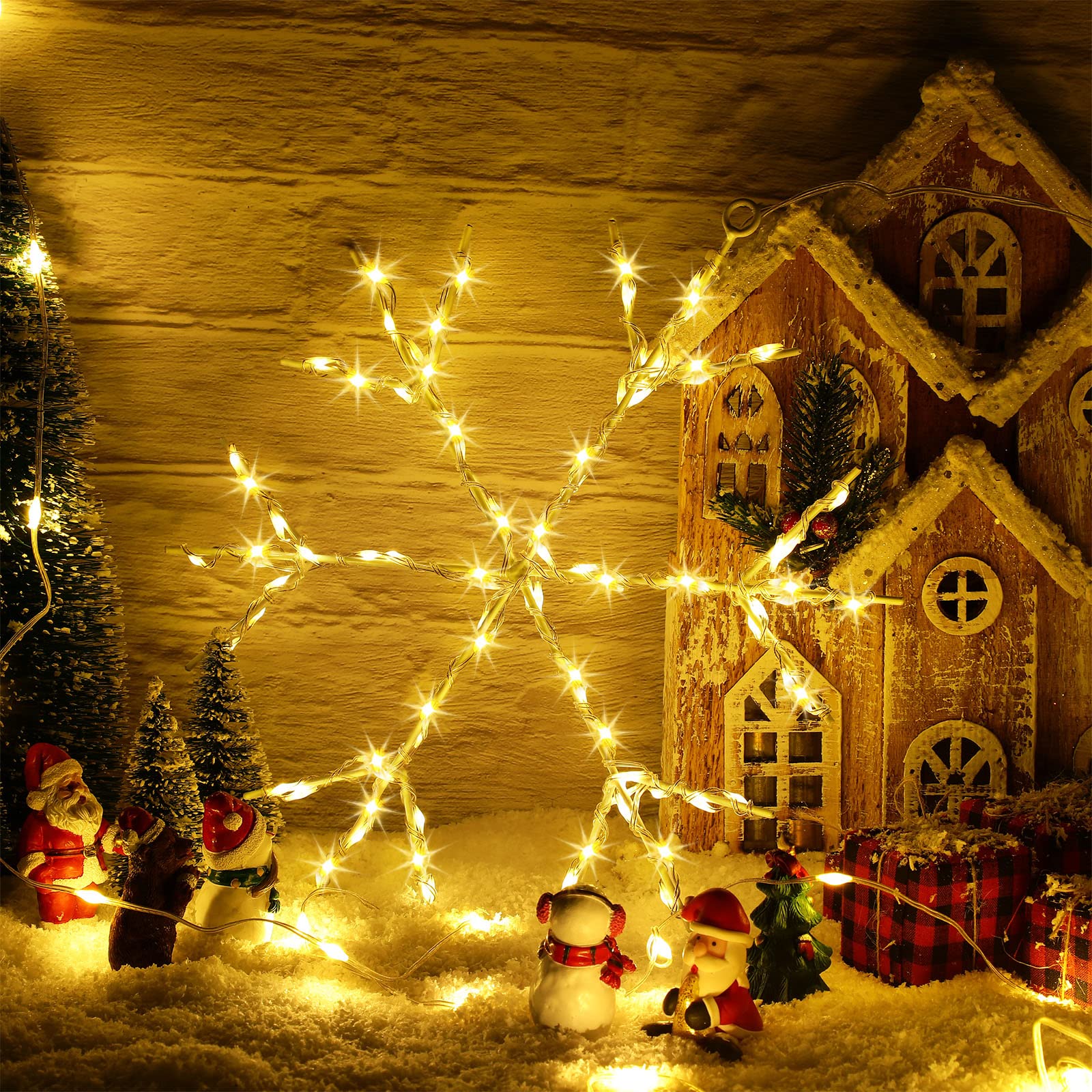 2 Pcs Christmas Window Silhouette Lights Christmas Snowflake Lights LED Lighted Snowflake Decorations Xmas Window Snowflake Lights with Remote Control Silhouette Lights for Window Wall (Warm White)