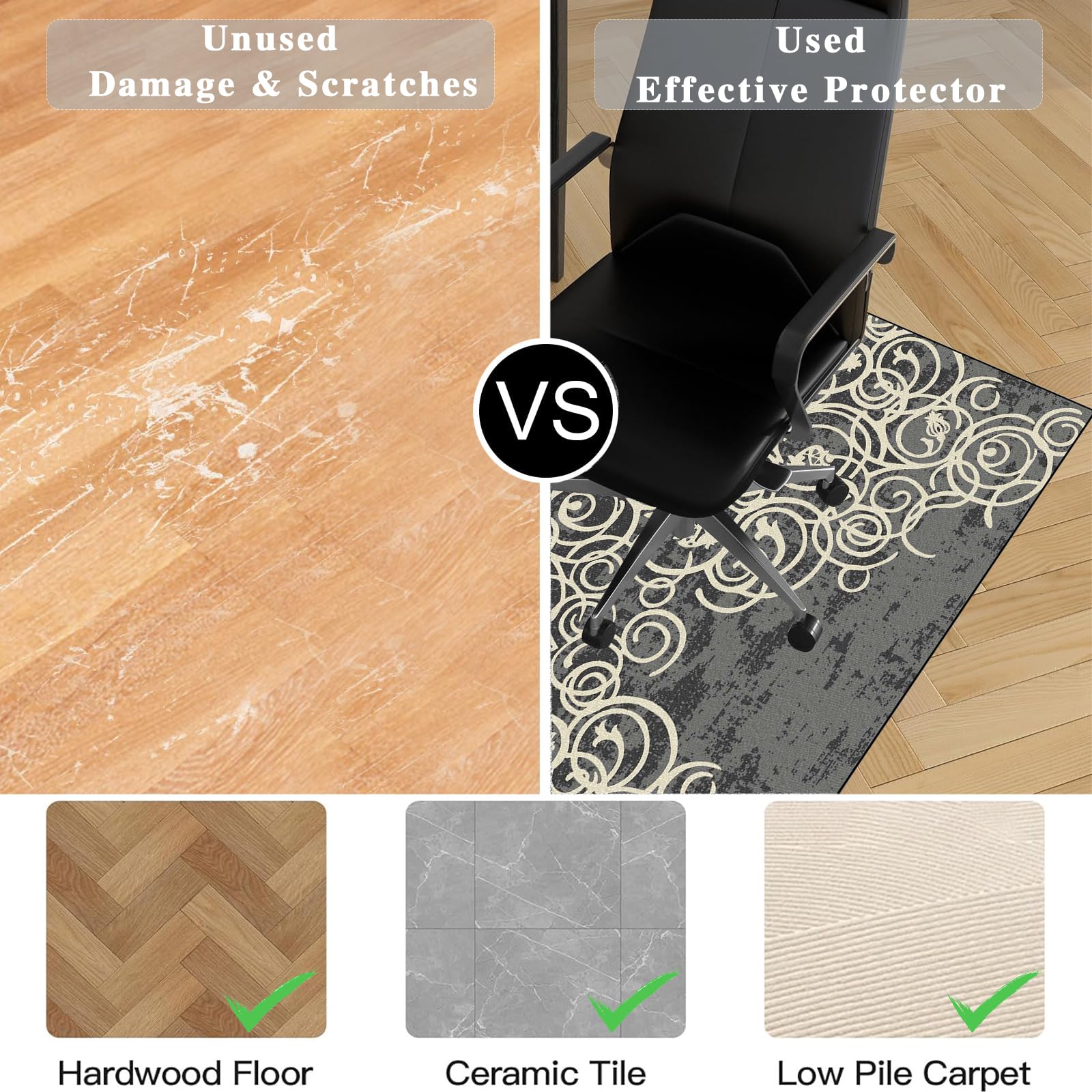 200 x 300 cm Tapis de Chaise de Bureau, Tapis Gaming Sol pour Sols durs pour Parquet, Tapis Protège Sol, Antidérapant Protège Parquet Chaise Roulettes, Tapis pour Fauteuil, Tapis de Sol Bureau
