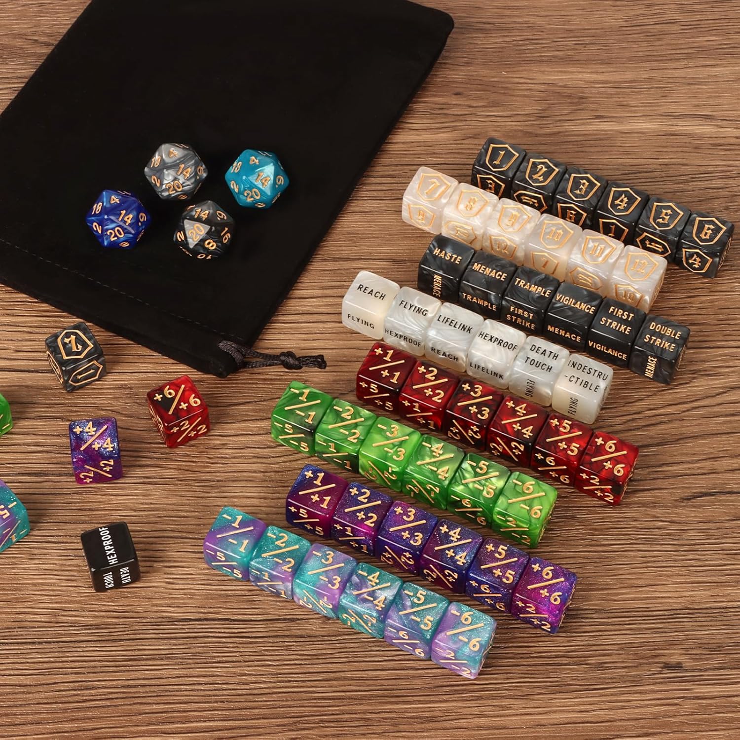 102 Pieces MTG Dice Counters Set Bulk Ability Keyword Tokens Shield Life Counters 6 Sided Dice for Magic The Gathering TCG Card Gaming Accessories (Dice Set A)