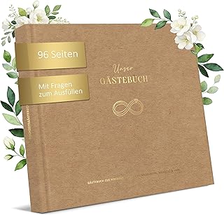 Gästebuch Hochzeit mit Fragen zum Ausfüllen, Hochwertiges Hochzeitsgästebuch mit 120g Papier ohne Durchschlagen - Platz für 48 Gäste, ausreichend Fotoplatz, für unvergessliche Hochzeitserinnerungen