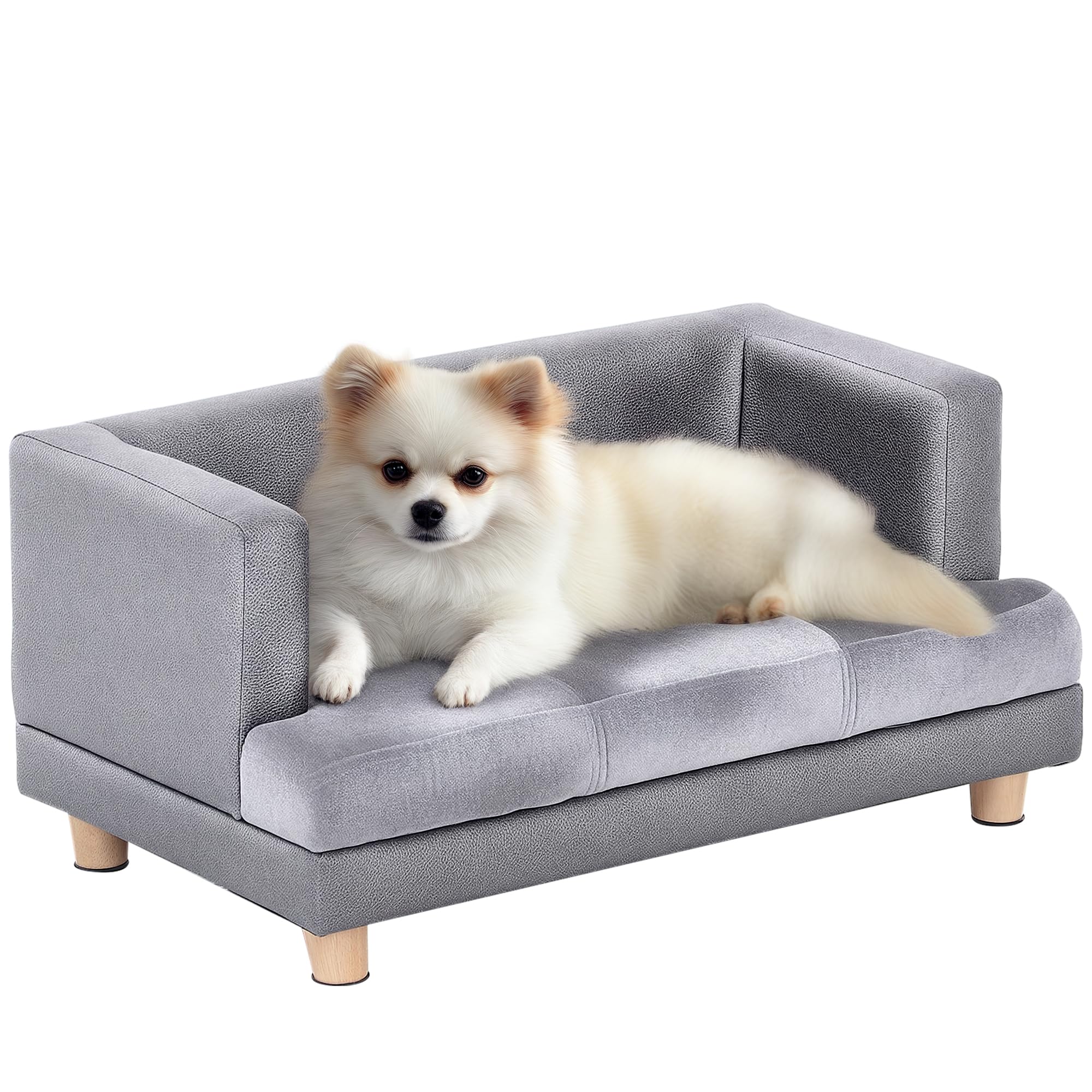 PawHut Hundesofa, Haustiersofa, Hundebett, Hundematte, Kunstleder, Kurzplüsch, Grau, 68 x 41 x 32 cm
