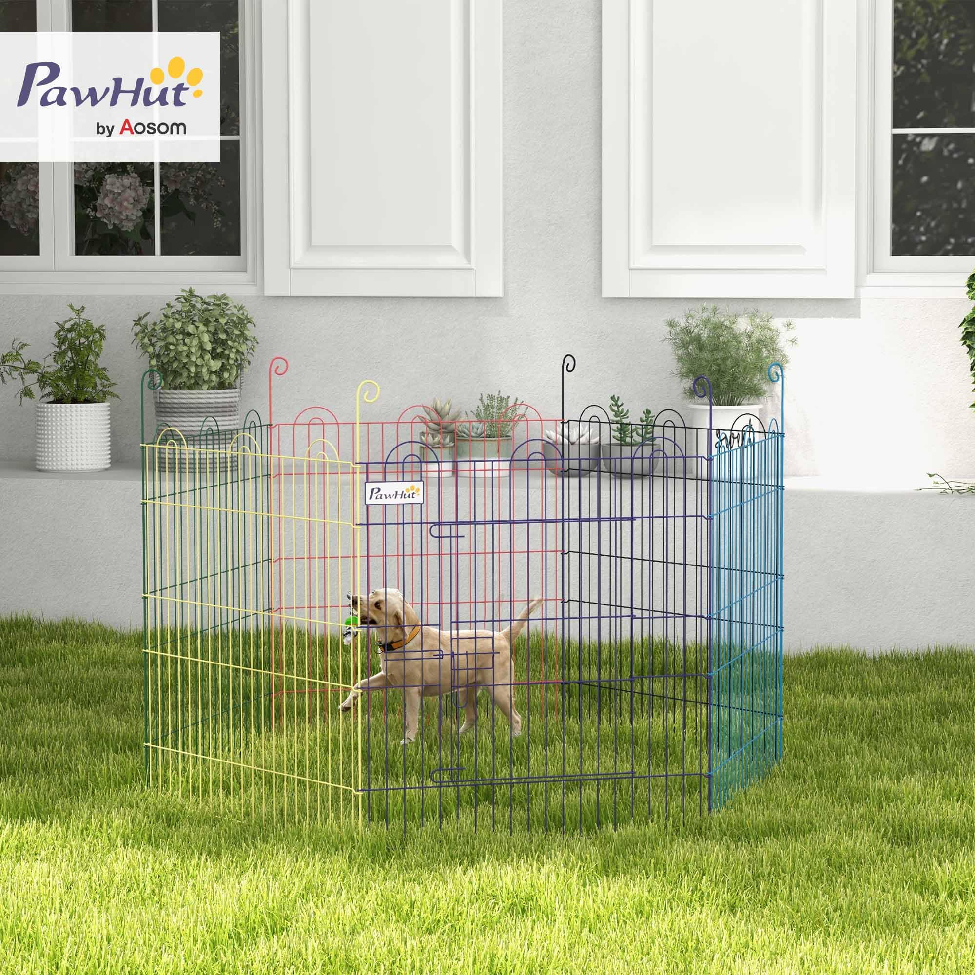 PawHut Enclos Chien Pliant en Acier 6 Panneaux Ø 120 x 60 cm Multicolore | Parc pour Chiens, Lapins, Rongeurs, Petits Animaux, Intérieur et Extérieur, avec Porte, Panneaux 58 x 60 cm