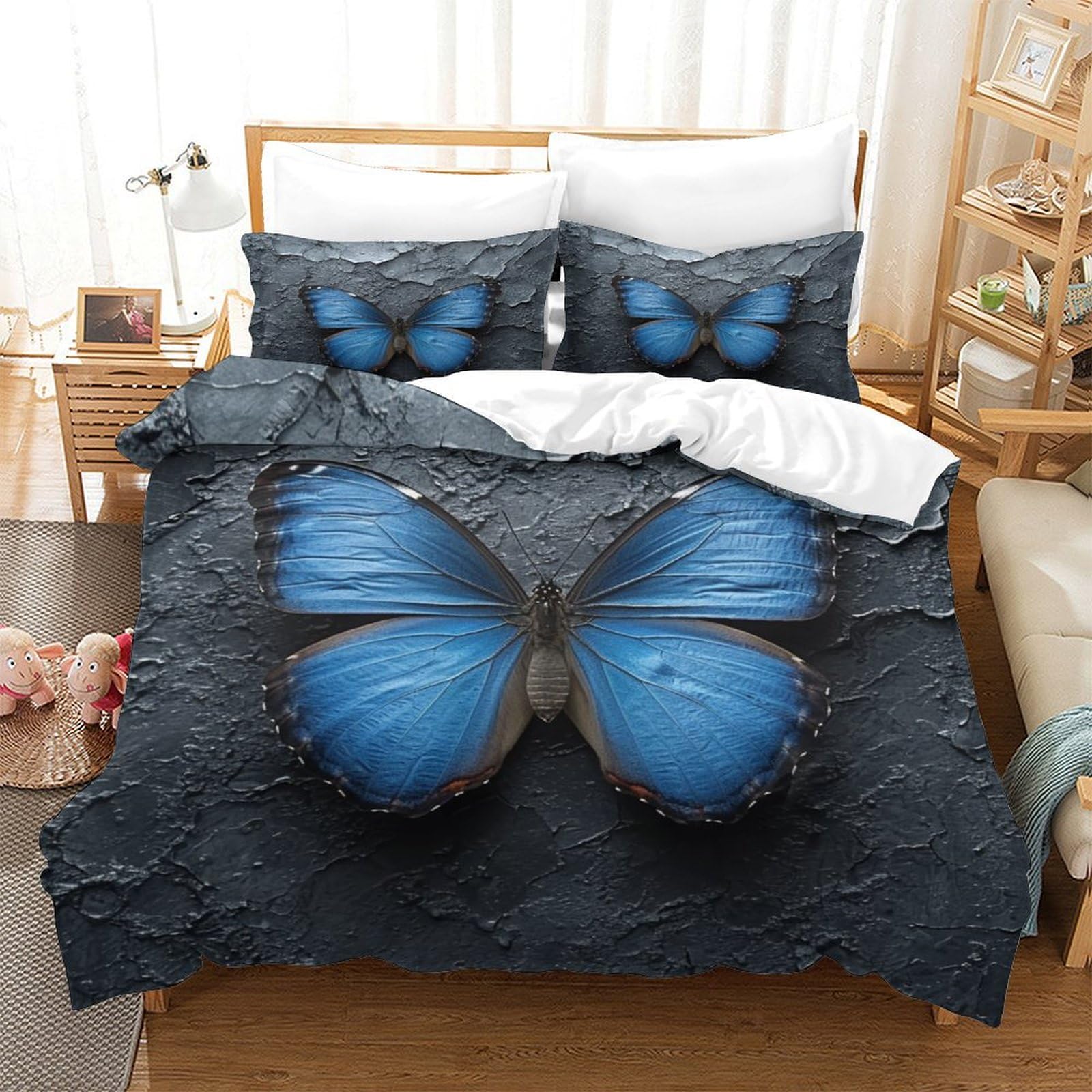 Housse de couette microfibre respirante et douce lit 1 personne papillons