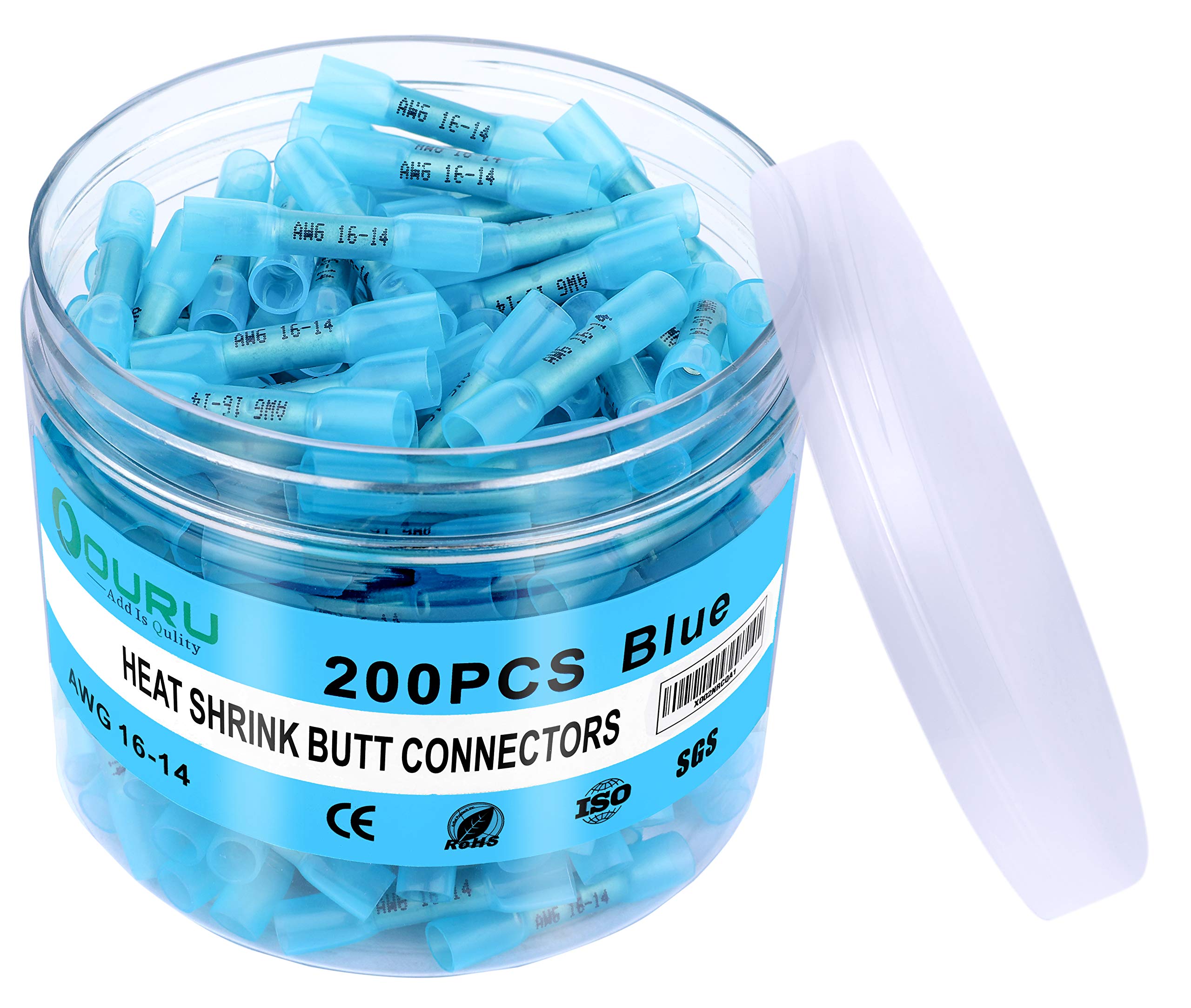 Buy OURU 200PCS Blue Heat Shrink Butt Wire Connectors Kit 1614 AWG