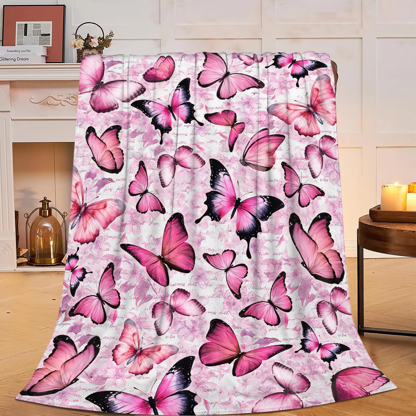 Butterfly Blanket Pink Butterfly Fleece Throw Blanket Super Soft Warm Cozy Fuzzy Plush Butterflies Blanket Gifts for Girls Boys Kids Room Decor 40"X50