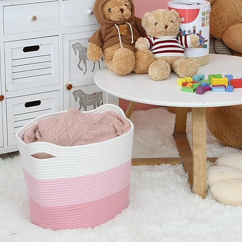 Miniatura 3 de Sea Team Cesta de almacenamiento ovalada grande de cuerda de algodón tejida con asas, organizador de pañales, cesta de baby shower, pañales de