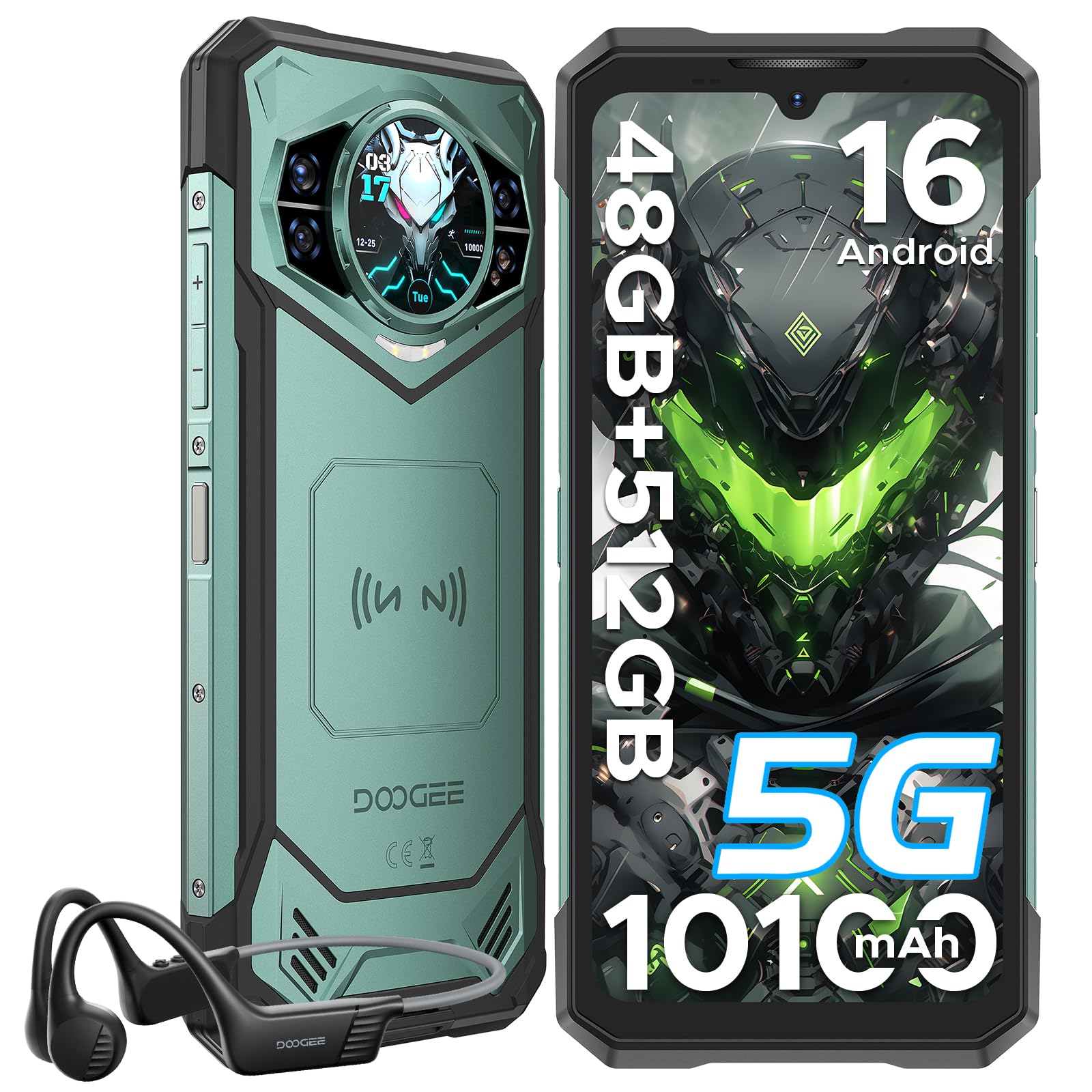 DOOGEE S200X 5G Rugged Smartphone Android 16, 48GB+512GB, 1.32" Rear Display, 10100mAh, 6.72" FHD+ 120Hz Smartphone Rugged, MTK Dimensity 7050 Octa Core,100MP+20MP/NFC/BT5.2/Cuffie Conduzione Ossea