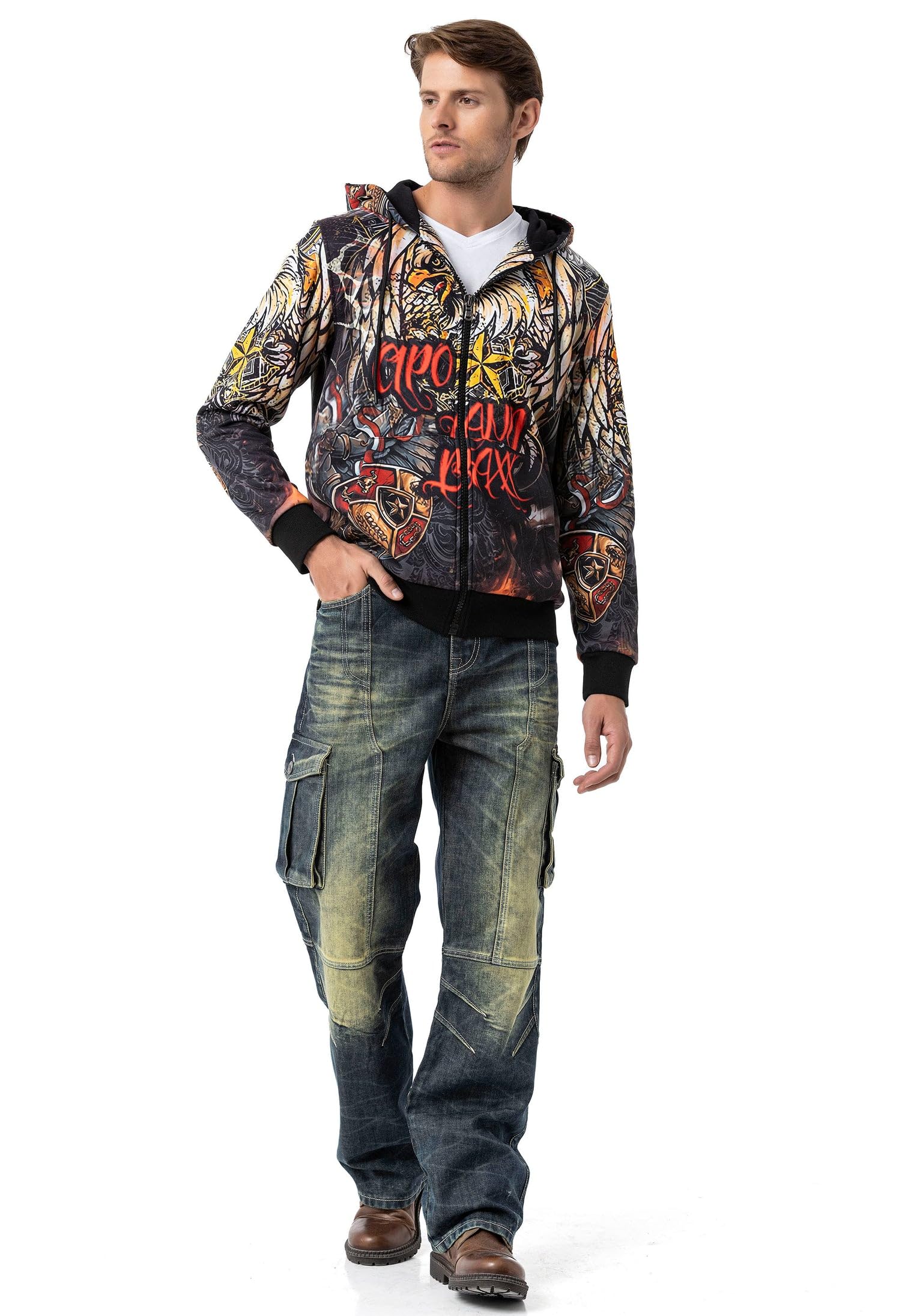 Cipo & Baxx Sudadera básica con capucha y cremallera para hombre
