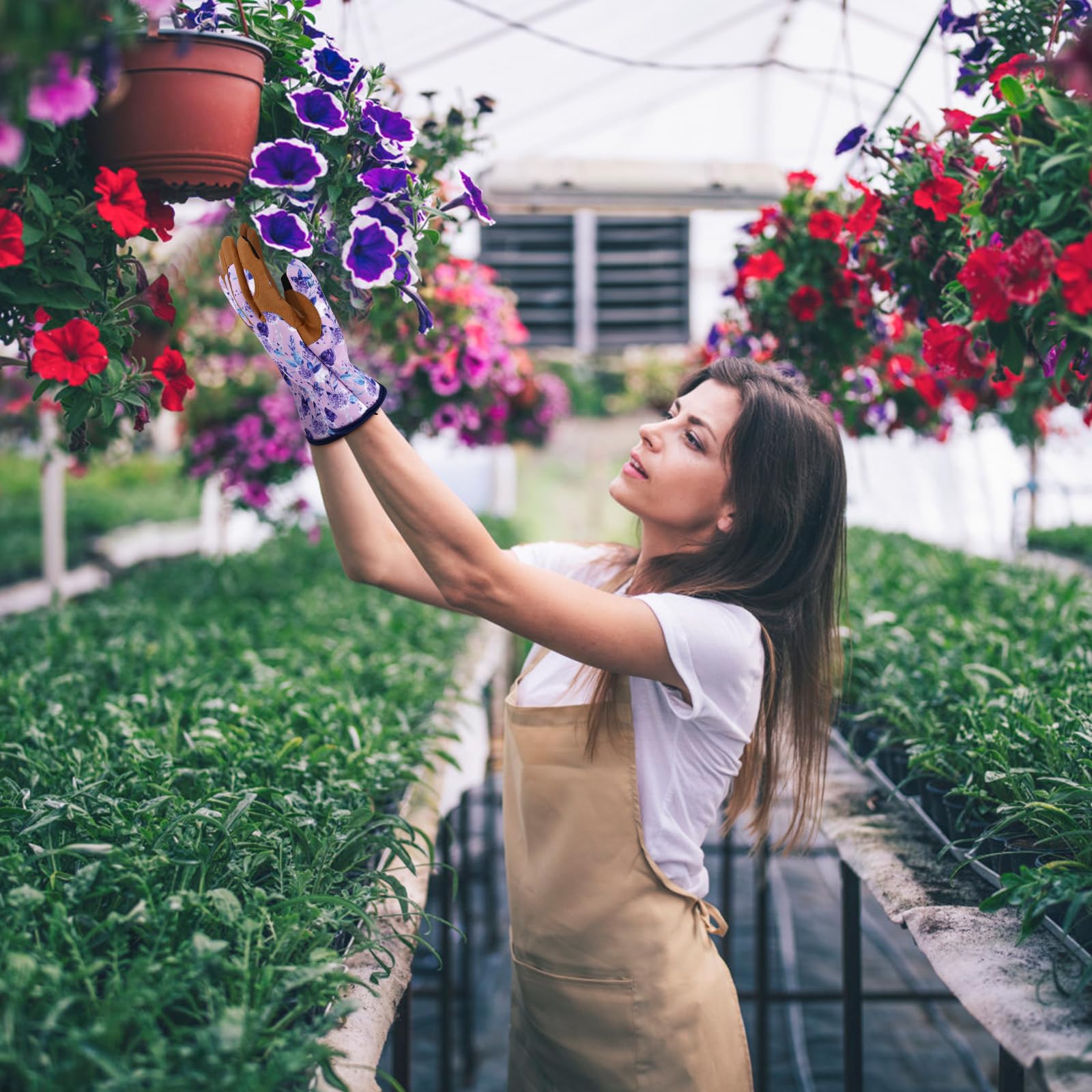 Guantes de jardinería de cuero para mujer, guantes de jardín a prueba de espinas, diseño de pantalla táctil, guantes de trabajo resistentes para plantar, cavar, podar, girasol negro
