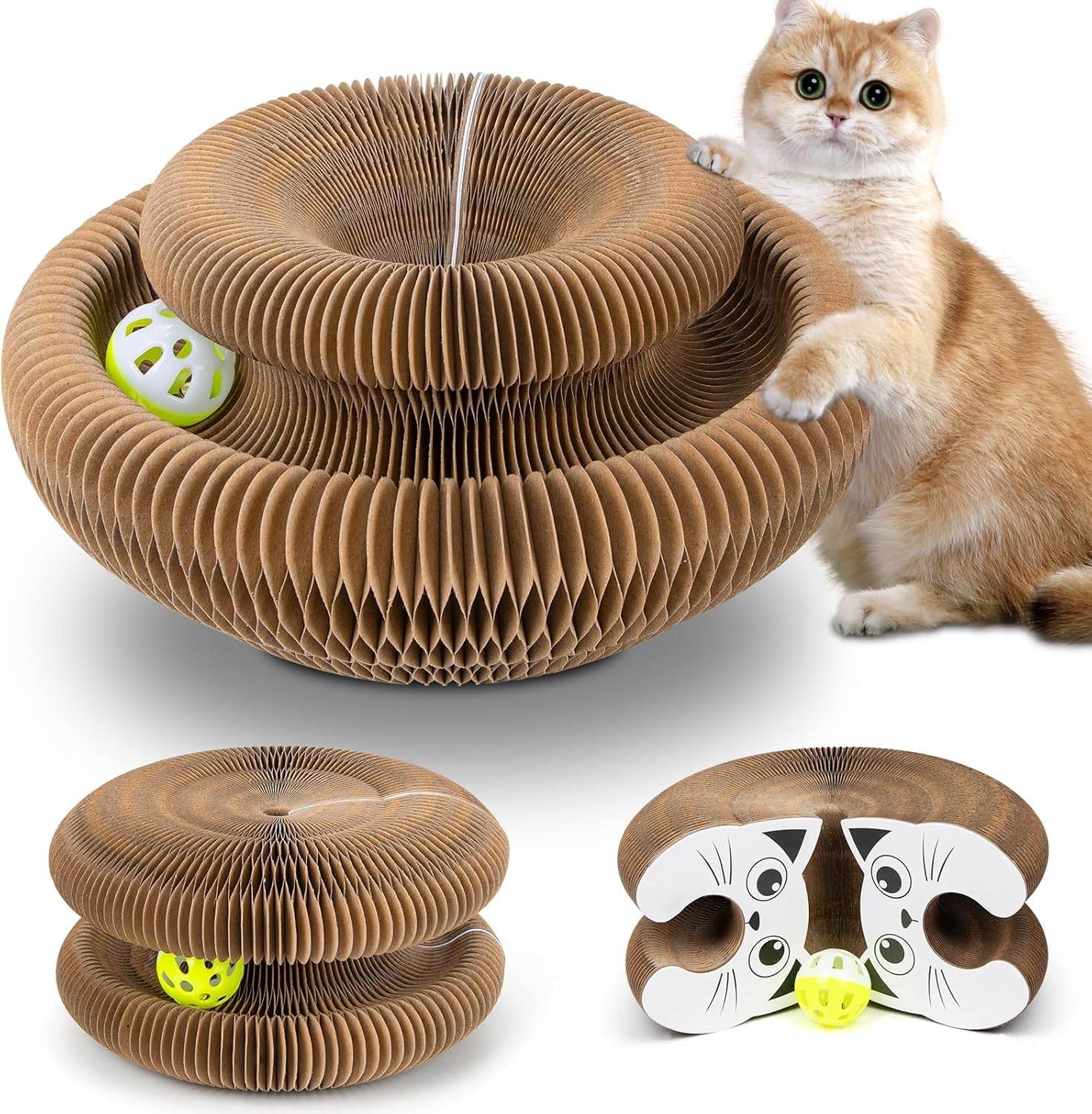 EXTFANS Tiragraffi per Gatti Interattiva con Palla Giocattolo, Cuccia per Gatti Rotondo Pieghevole, Tiragraffi per Gatti per la Casa per Animali Domestici