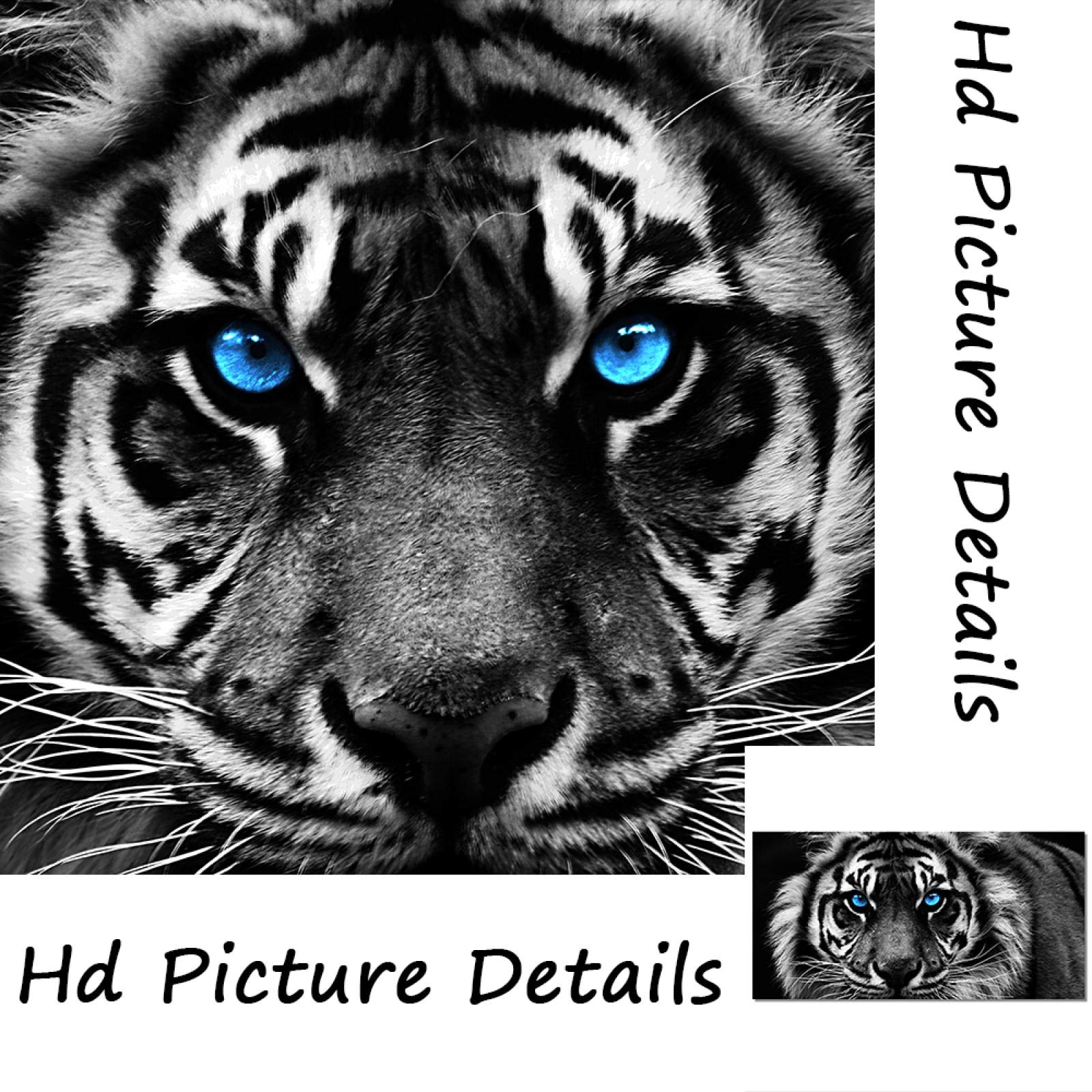 BIEMBI Impresiones modernas Estiramiento y marco Lienzo Arte Blanco y negro Cabeza de tigre Pintura Arte de la pared Pósteres Imagen de arte animal para el hogar 65x130 cm Marco interno