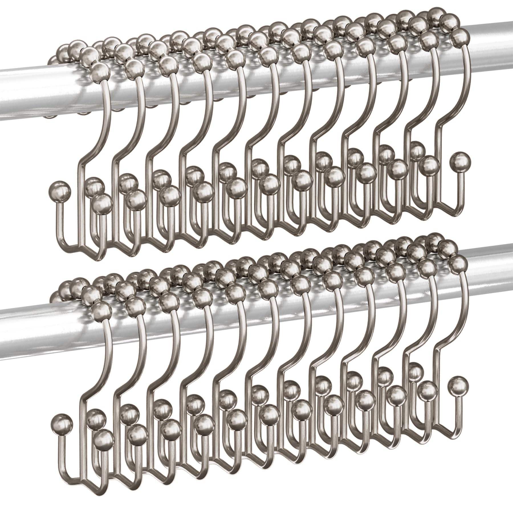 Titanker Shower Curtain Hooks Rings, Rust Resistant Metal Double Glide Shower Hooks Rings for Bathroom Shower Rods Curtains, Set of 24 Hooks - Nickel
